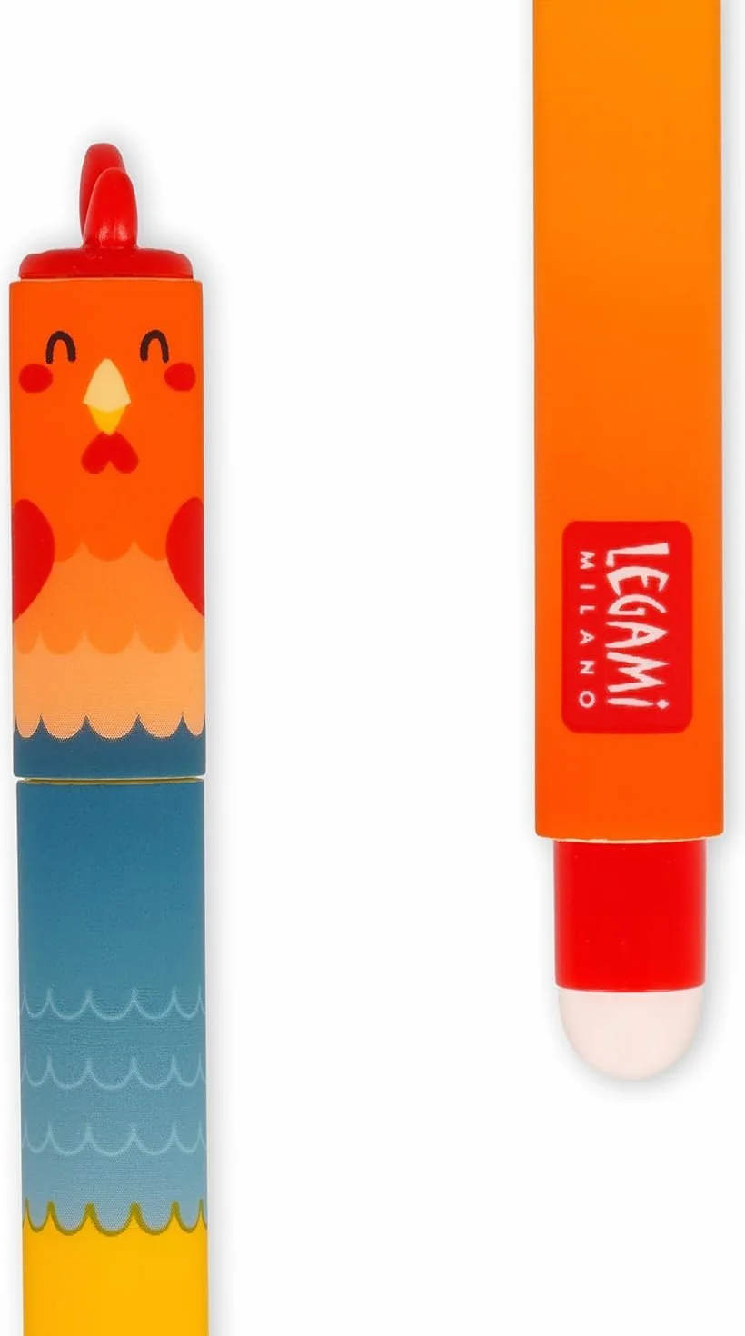 Legami Set di 4 Penne Gel Cancellabili Farm Sweet Farm, Inchiostro Termosensibile, Punta 0,7 mm, Nero Rosa Verde Rosso