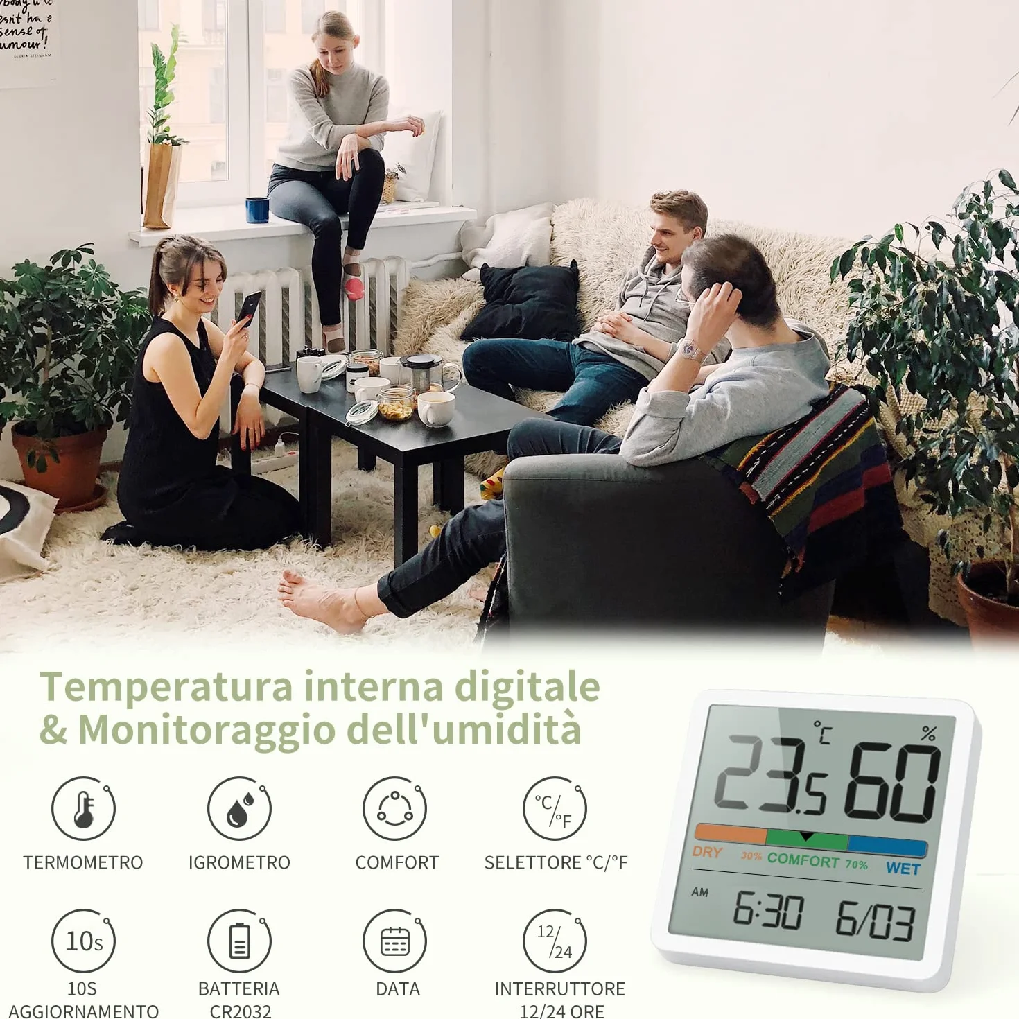 NOKLEAD Igrometro Termometro Digitale per Interni, Sensore Temperatura Umidità Portatile, Misuratore Accurato Bianco
