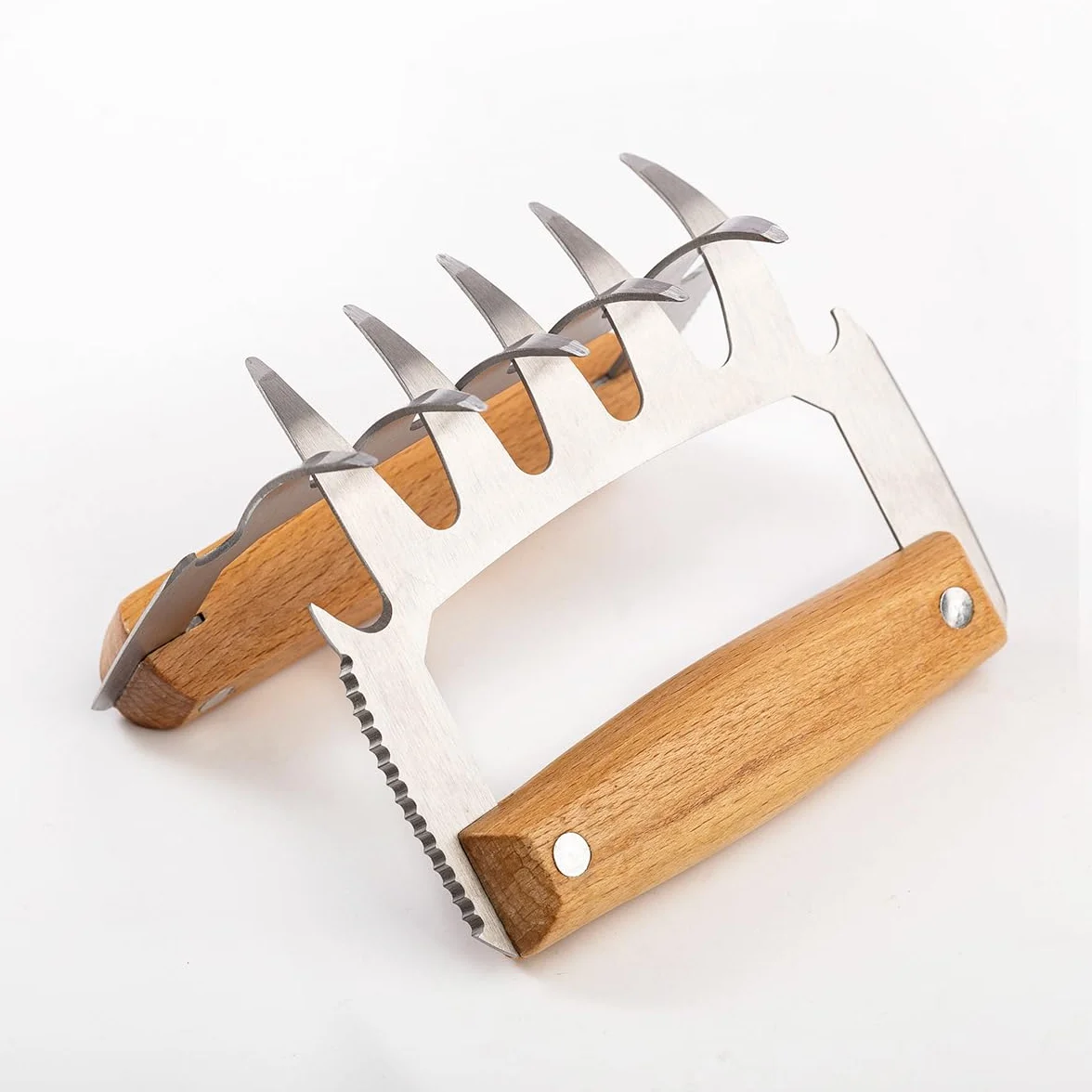 2 artigli per carne 5 in 1 pulled Pork artiglio per succoso manico in legno di Pork Wooden Stainless Steel Meat Claws, Pulled Pork for Cook Barbecue Lovers,for an Garden Barbecue Party