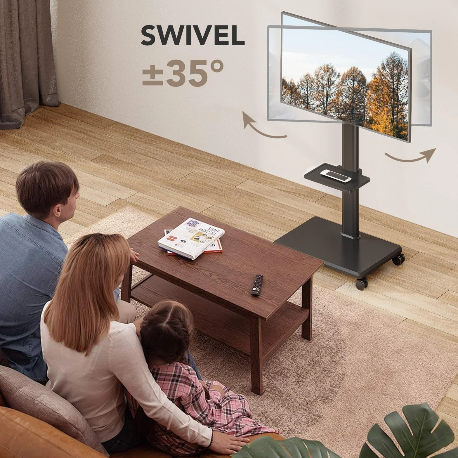 AX WABER Supporto TV da Pavimento Mobile con Ruote per TV 27-65 Pollici VESA 400x400 40 kg