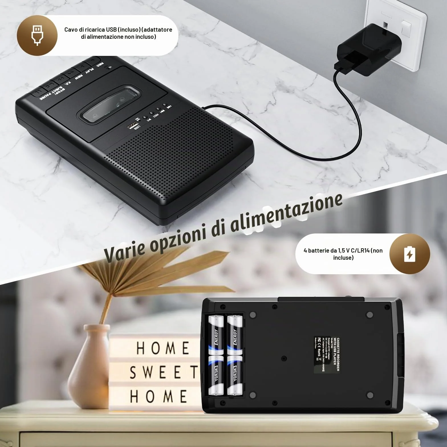 Lettore di Cassette Shoebox Portatile con Convertitore USB Digitale, Microfono e Altoparlante