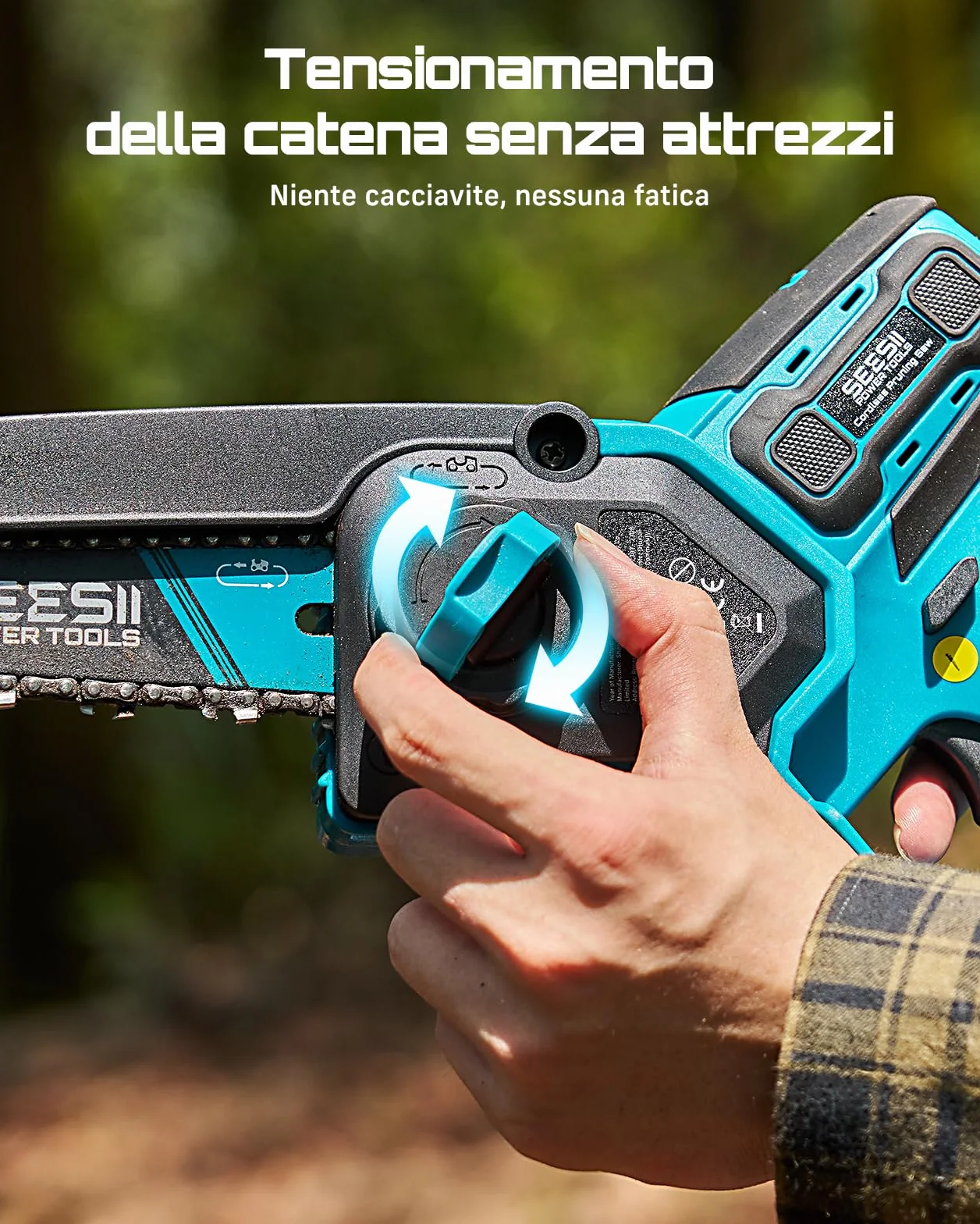 SEESII 6 & 8 Motosega a Batteria, 1000 W Mini Motosega con 2 * 4000 mAh Batterie, Sega Elettrica per Legno con Lubrificazione Automatica, Chainsaw Motosega da Potatura, Rami