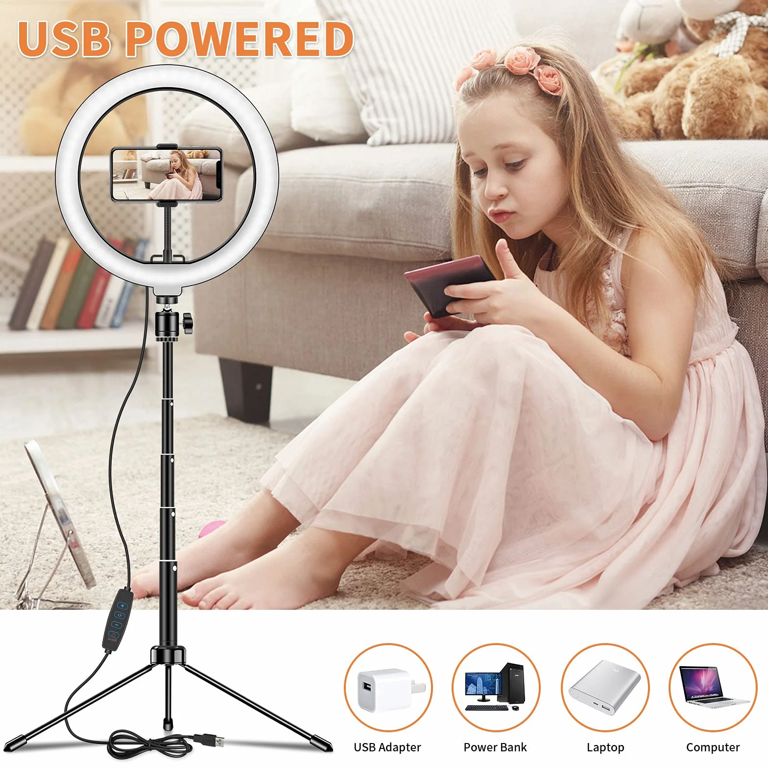 Deerfun LED Ring Light 54.4" Statyw Światło do Selfie 3 Tryby 10 Jasności Fotografia YouTube