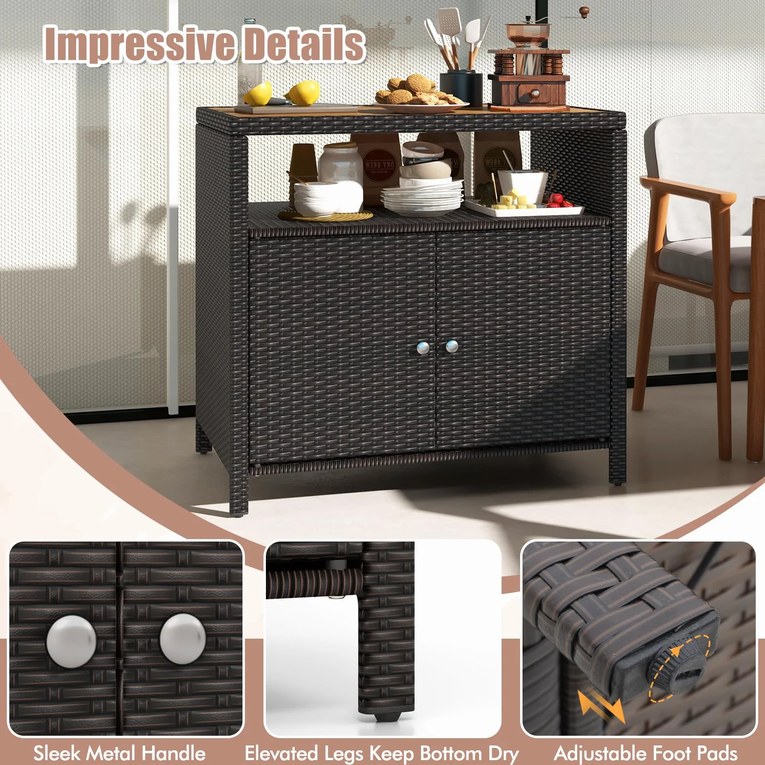KOMFOTTEU Armadio da Esterno Impermeabile in Rattan 90x53x86 cm Marrone