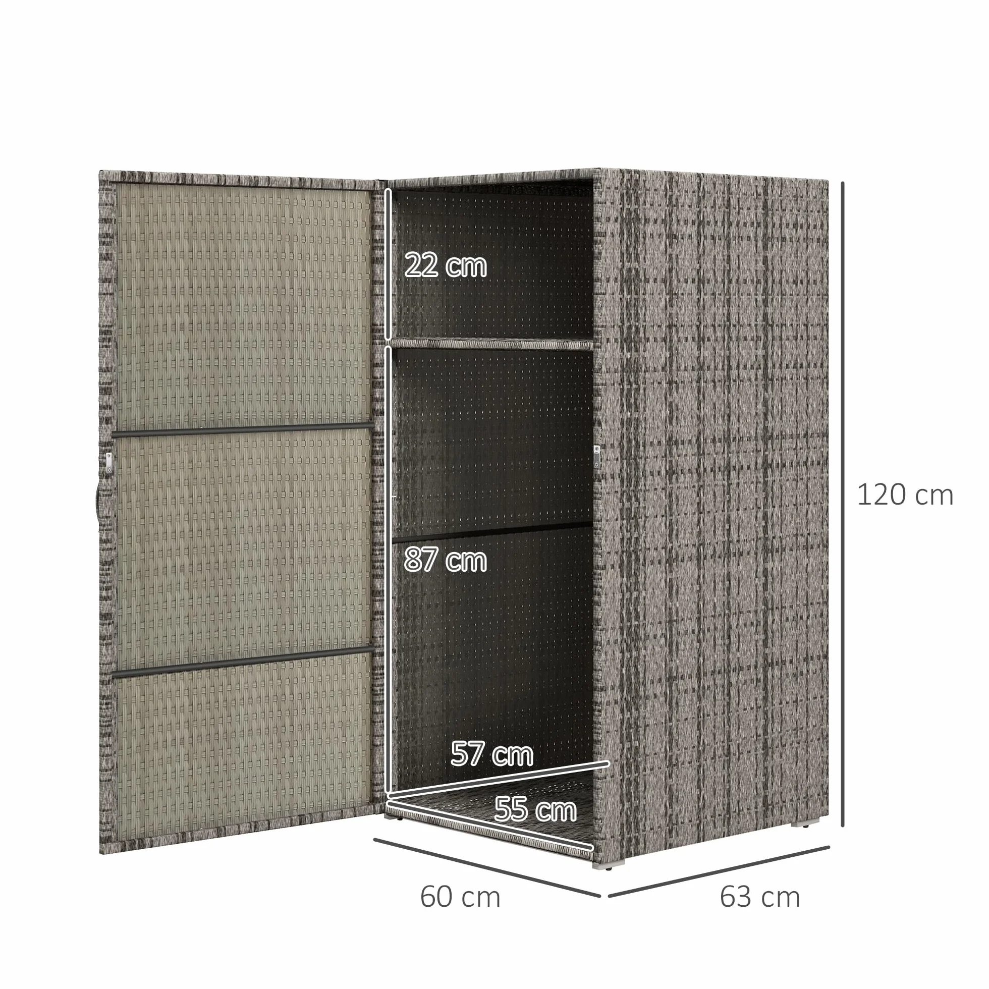 Outsunny Armadio da Esterno in Rattan PE 60x63x120cm Grigio
