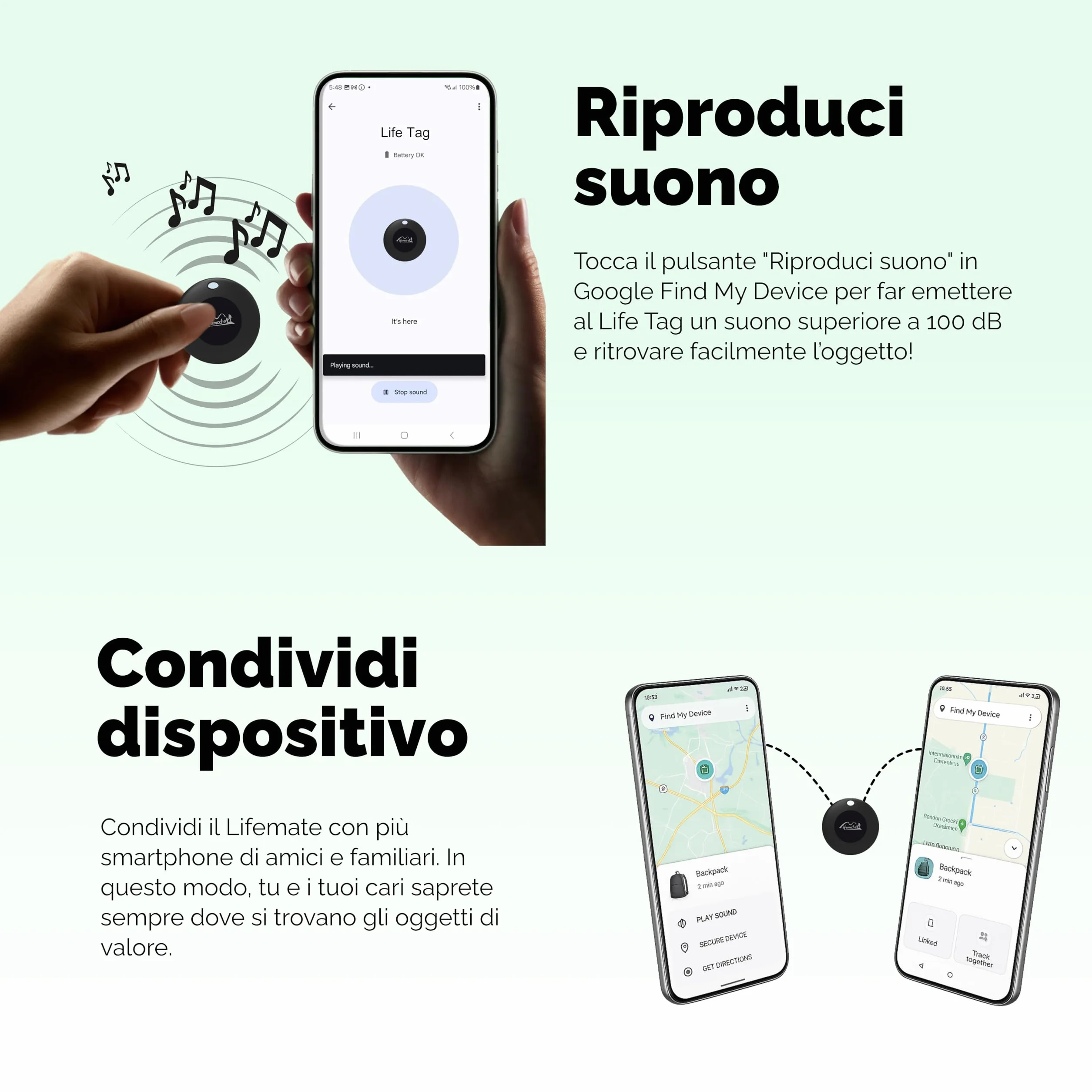 Lifemate Tag Android 4 Pack – Localizzatore GPS Bluetooth IP67 Impermeabile Trova Chiavi e Oggetti Smarriti
