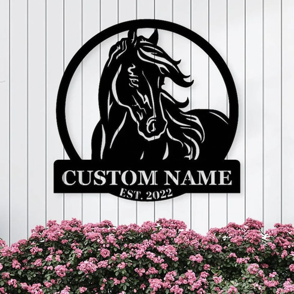 Cavallo Metallo Wall Art, Horse Farm Segni Metallo Esterno, Personalizzato Cavallo Indirizzo Segno