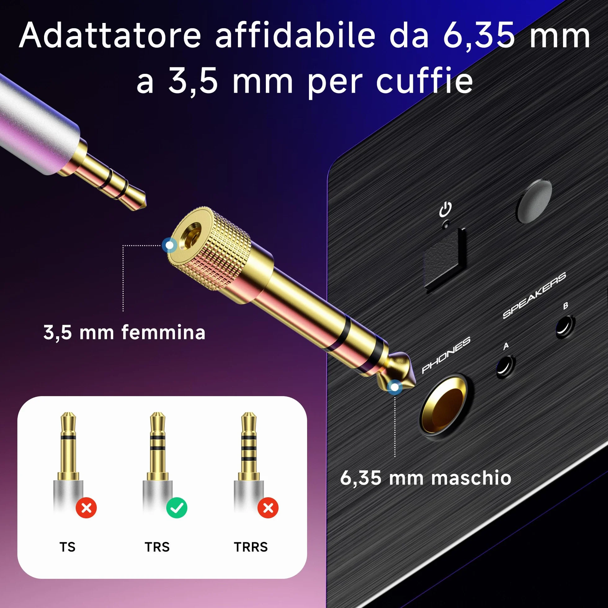 Cable Matters Confezione da 5 adattatori per cuffie 3,5 mm a 6,35 mm AUX jack
