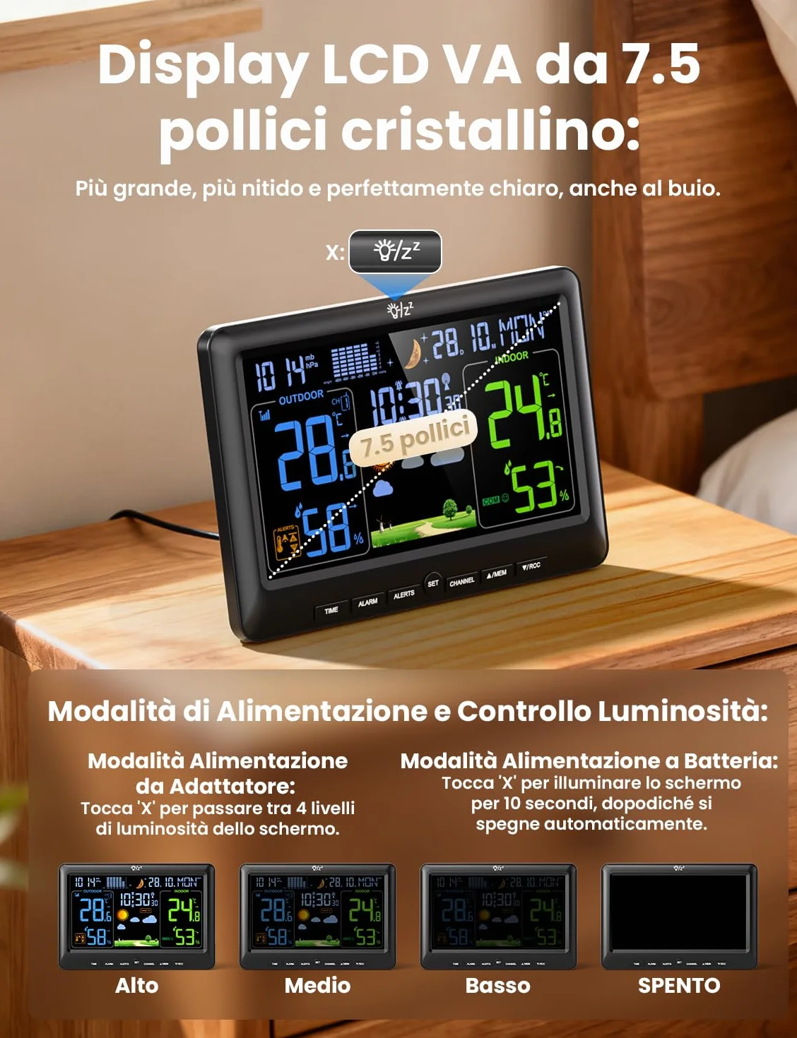 LIORQUE Stazione Meteo con Sensore Esterno Display a Colori Fase Lunare Previsioni Meteo Data Retroilluminazione Regolabile Igrometro Barometrico Sveglia