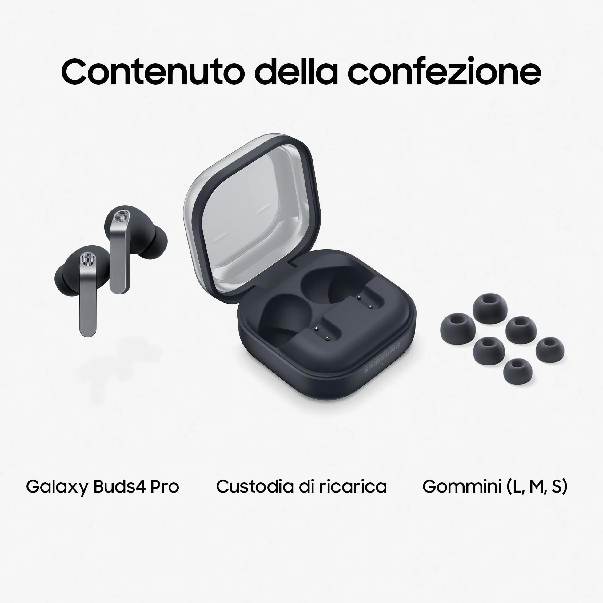 Samsung Galaxy Buds4 Pro Black, Altoparlante a 2 Vie, Doppio Amplificatore, Chiamate Cristalline, Audio 360°, ANC Migliorata, Controllo Adattivo Rumore, Galaxy AI con Comandi Vocali
