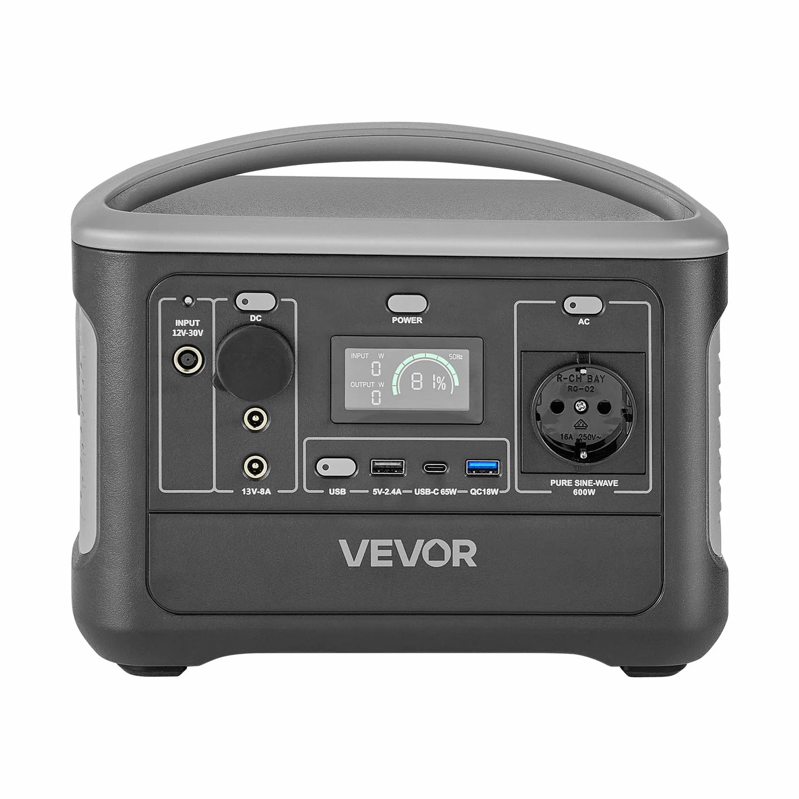 VEVOR Centrale Elettrica Portatile da Esterno Generatore da 600 W Batteria Backup LiFePO4 da 493 Wh con 7 Porte di Uscita per Emergenza, Generatore Solare per Campeggio Viaggio, Senza Pannello Solare