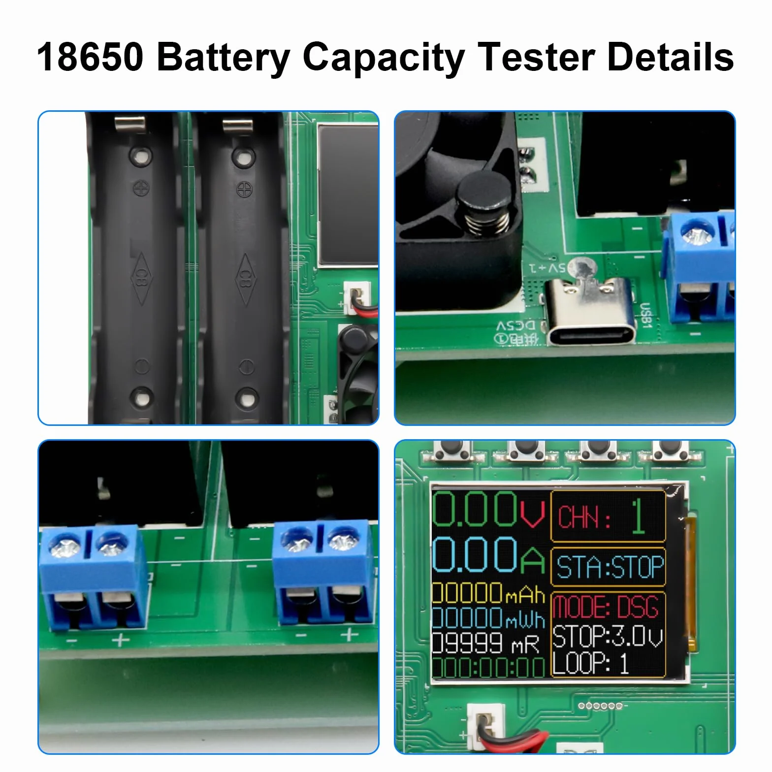 AYWHP Tester di capacità della batteria 4 canali 18650 con tipo C display LCD per batteria al litio