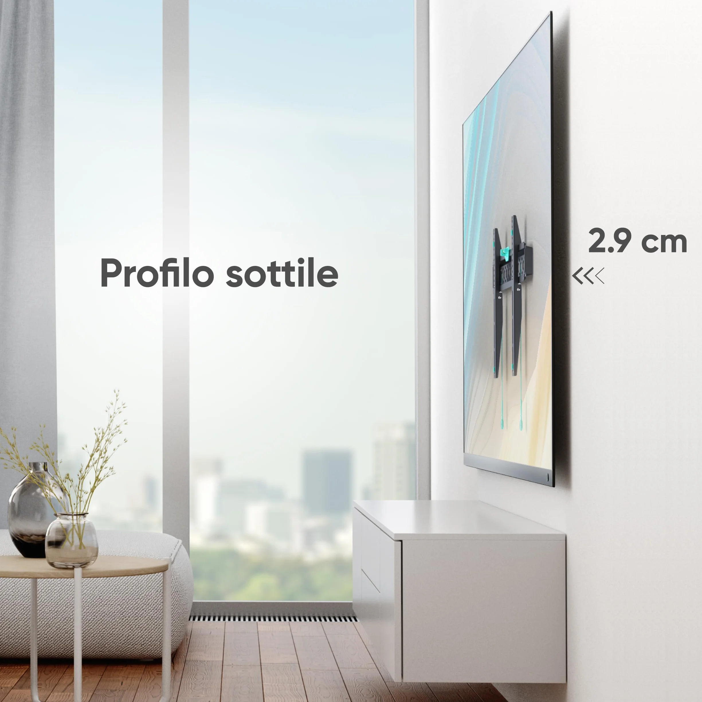 ONKRON Supporto TV Parete Fisso 43-85 pollici VESA 75x75-600x400 mm Carico 68,2 kg Nero