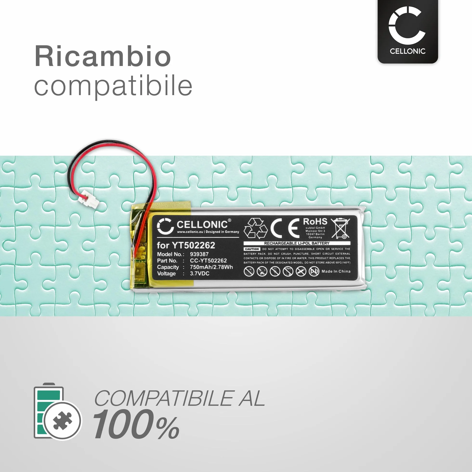 CELLONIC Batteria per Cuffie Compatibile Midland BTX1 Pro BTX2 Pro 750mAh 3.7V