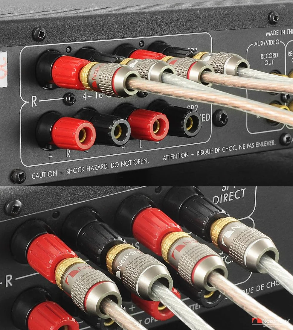 Nakamichi FanLock Excel Connettore a banana placcato oro 24 carati 10 AWG - 18 AWG 4 mm per amplificatori Hi-Fi Stereo Home Theatre 8 pezzi