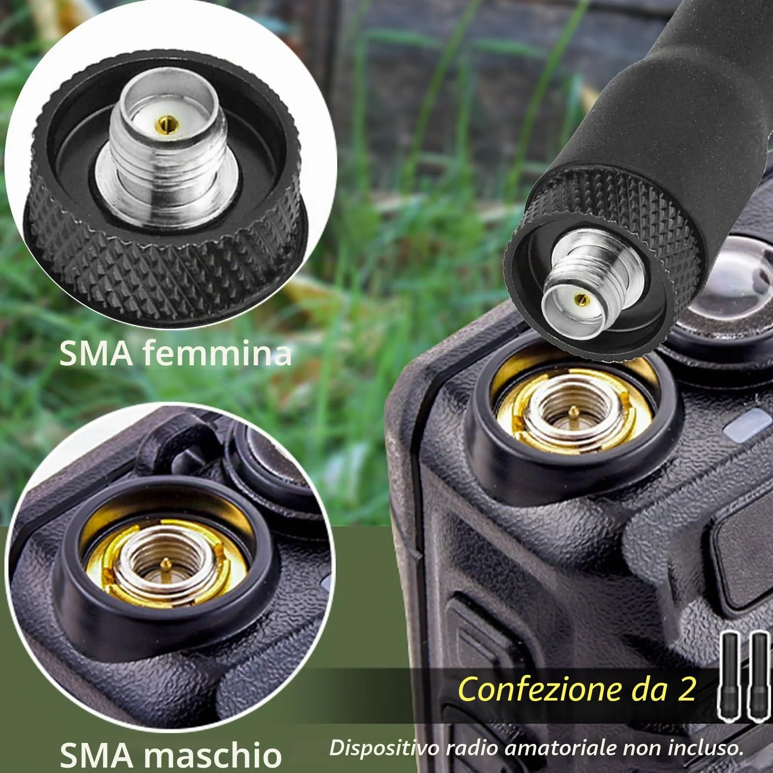 Bingfu Antenna VHF UHF 144/430 MHz SMA Femmina Compatibile BaoFeng UV-5R Walkie Talkie Radio, 2 Pezzi