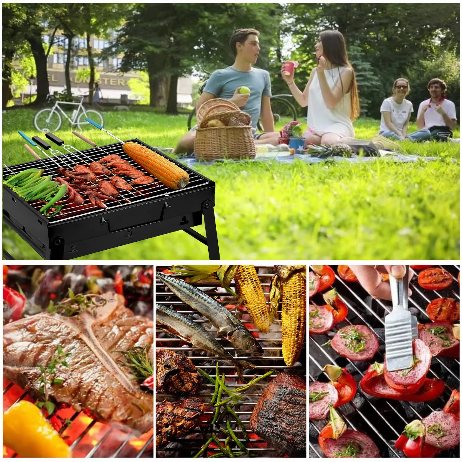 Uten Barbecue a Carbonella Portatile Pieghevole 2-6 Persone Acciaio Inossidabile