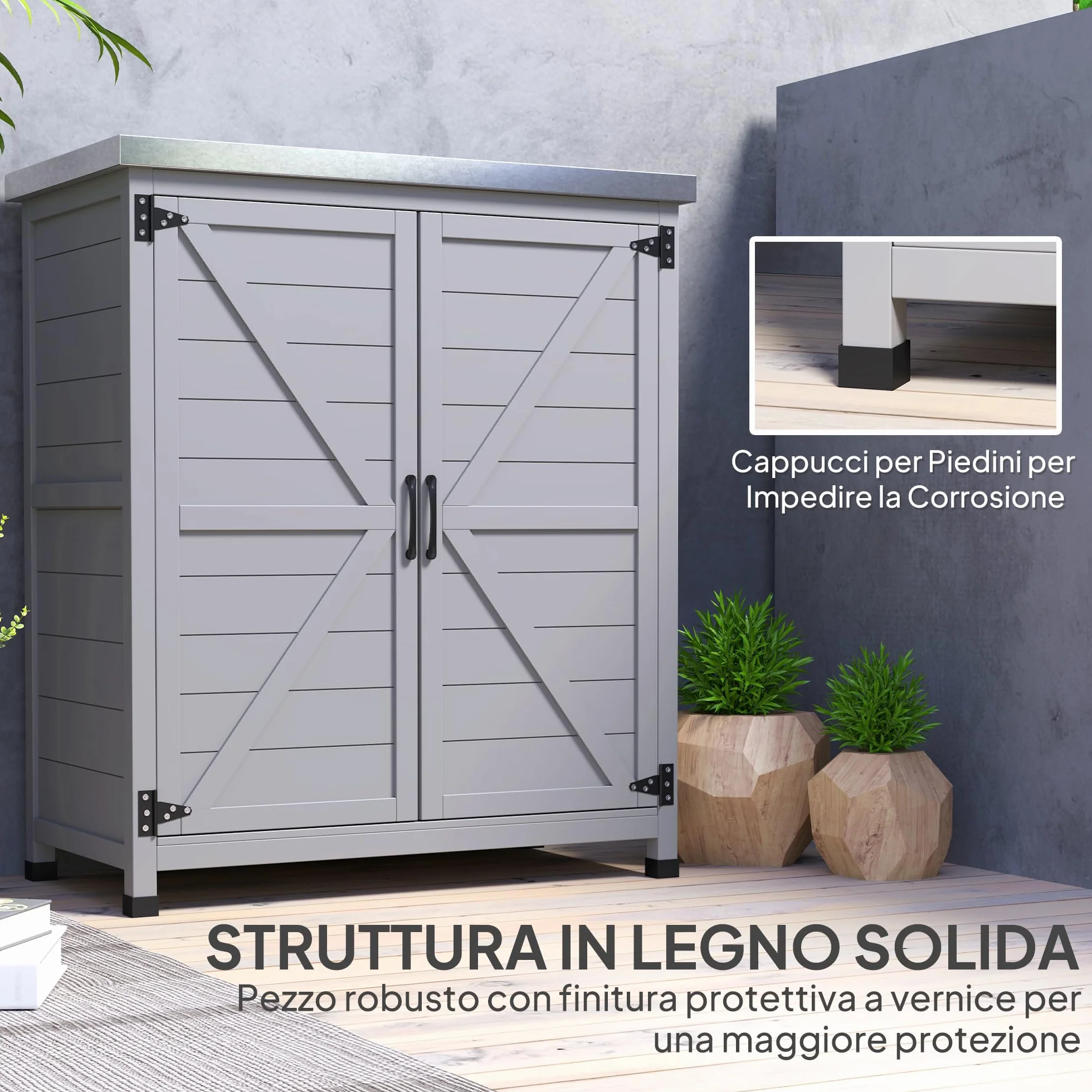 Outsunny Armadio da Esterno Acciaio Zincato 79x43x92 cm Grigio