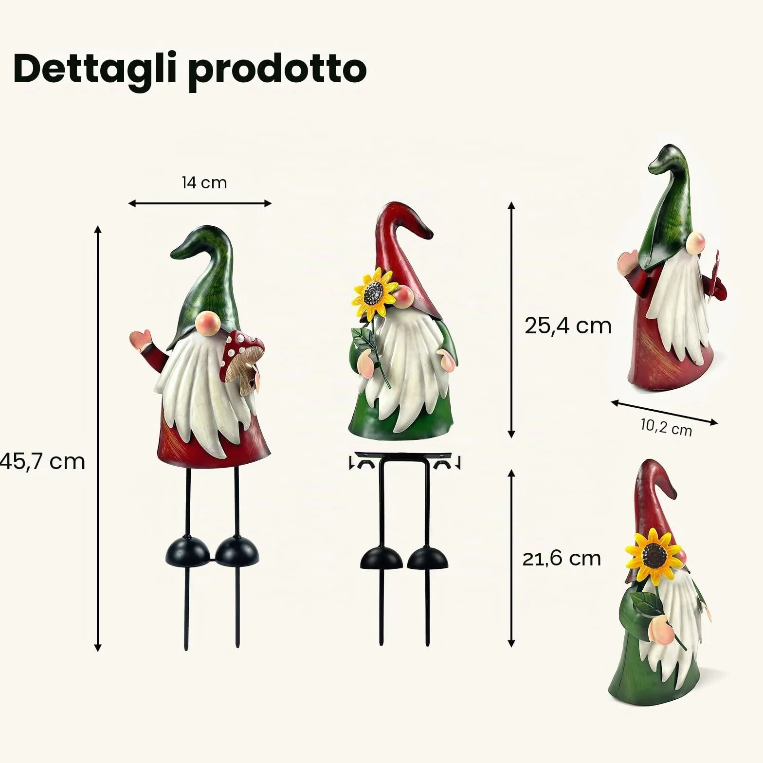 HONGLAND Gnomo da giardino statua in metallo per esterni, 45,7 cm, gnomo decorativo per vacanze, Natale, prato, patio, cortile, giardino, 2 pezzi