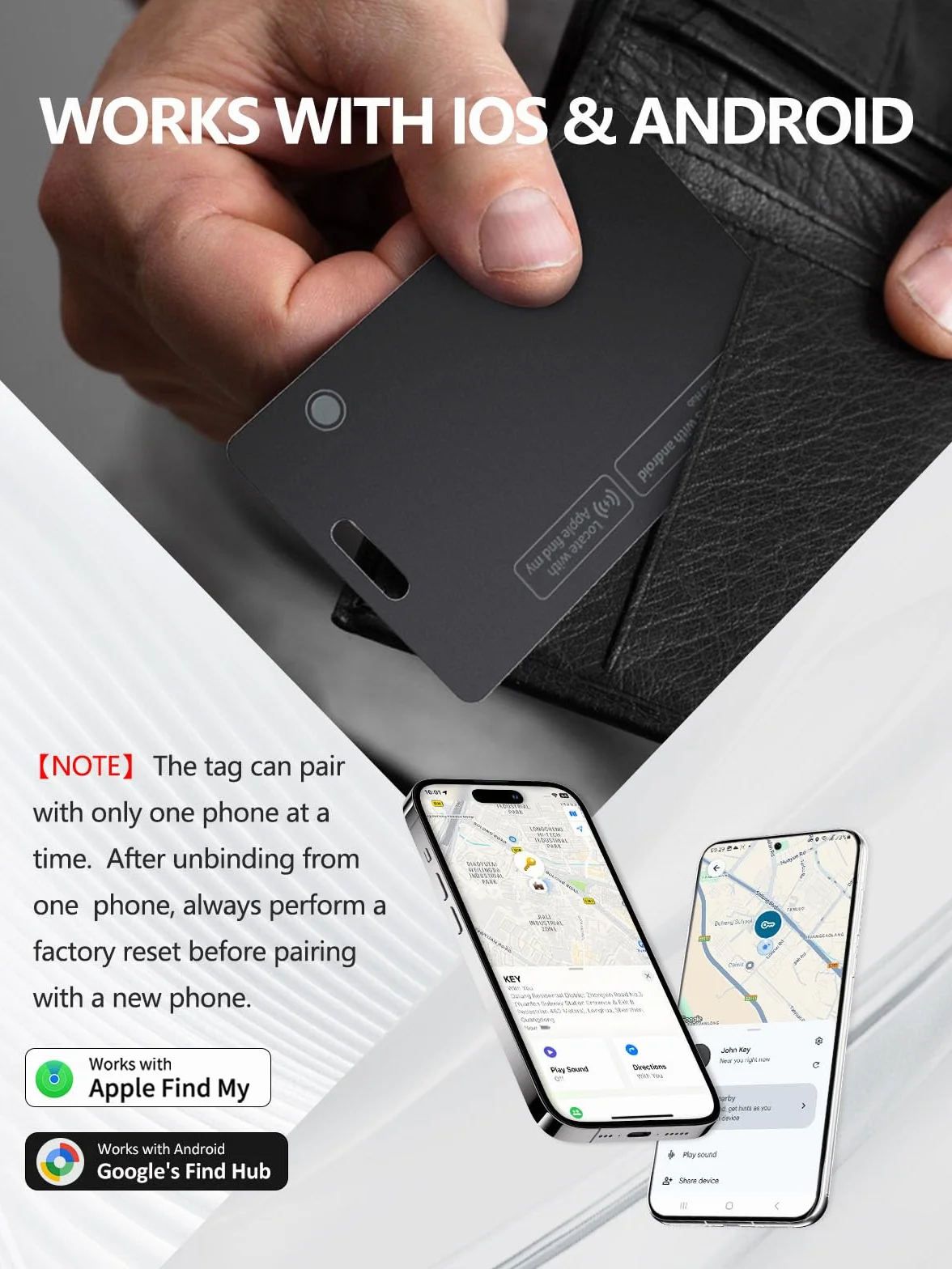 Tracker Ricaricabile per Apple e Android, Ultrasottile, Compatibile con Find My e Find Hub, 1 Pack