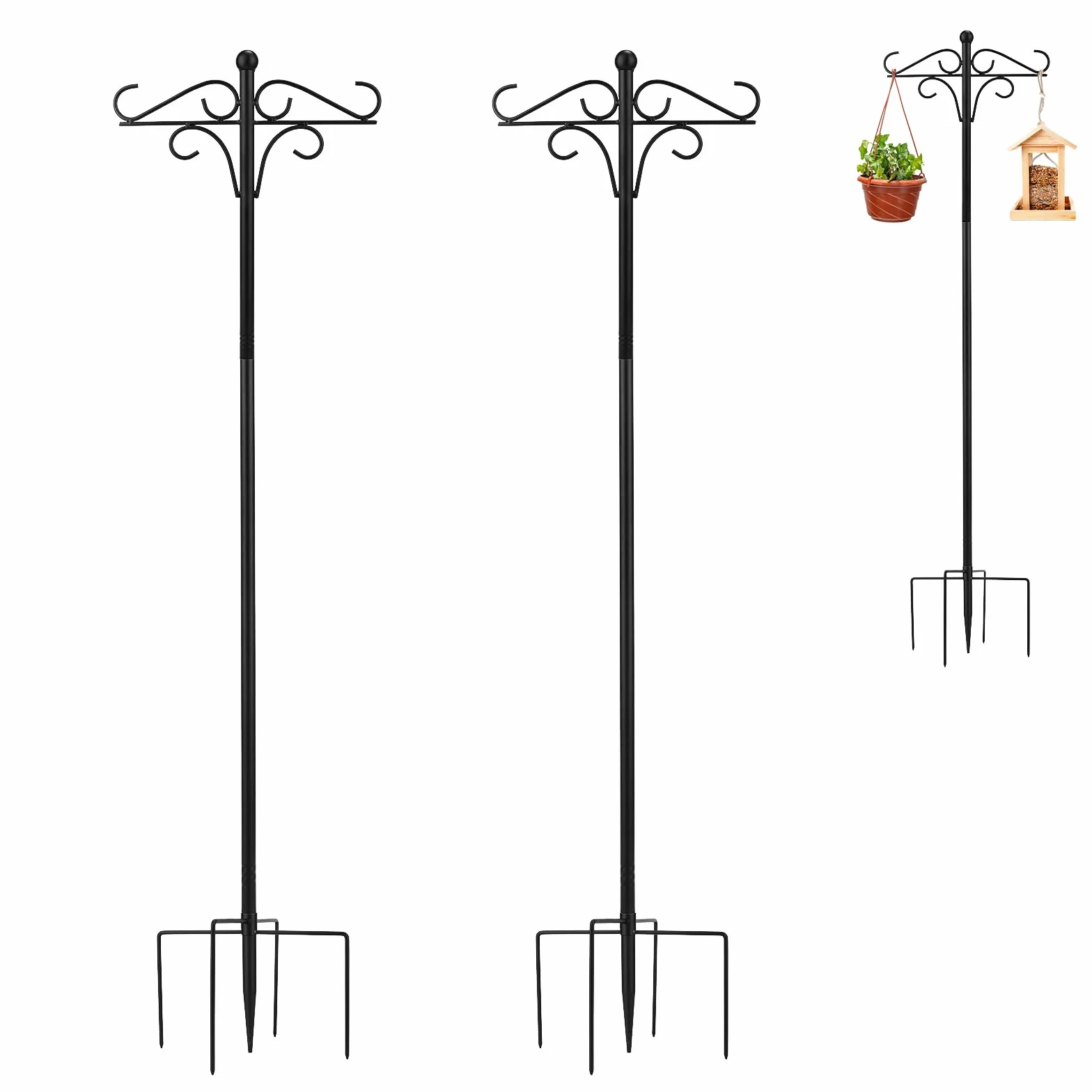 NQEUEPN 2 Pezzi Ganci Pastori Giardino, Pali Mangiatoia Uccelli Metallo Ganci Pastori Addensati Supporto per Pastori Resistenti per Mangiatoia Esterna Sospesa, Lanterne Piante, Decorazione Nozze