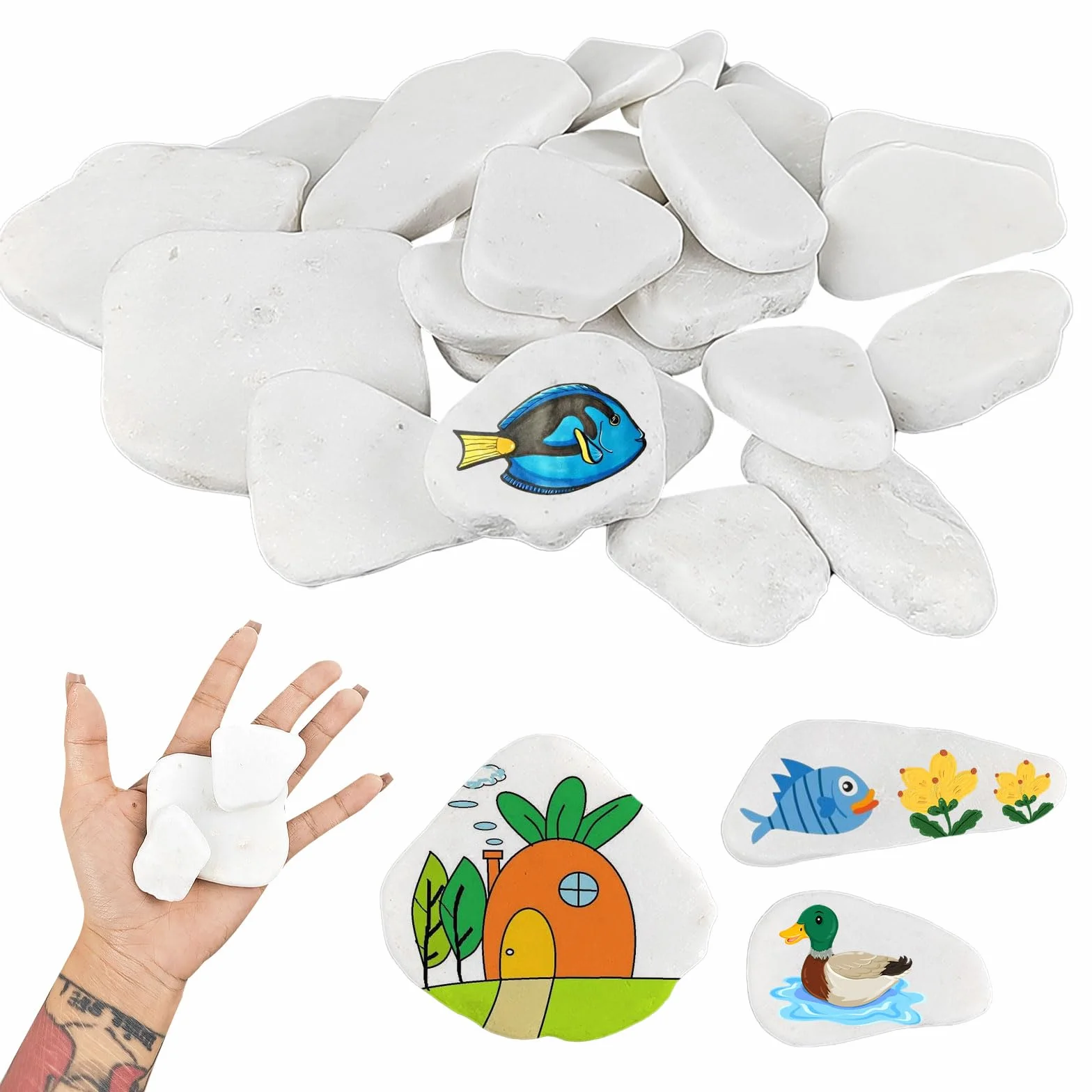 25 Pezzi Sassi Piatti da Dipingere, Creative Pebble di 5-8 cm, Ghiaia Fine e Ghiaia Grossolana Materiale, Sassi da Dipingere, per Pittura Decorativa Colorata (Bianca)