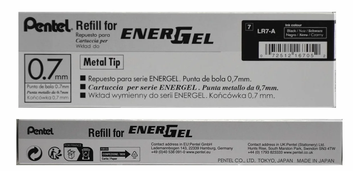 Pentel EnerGel LR7 wkład do długopisu 0,7 mm, 12 sztuk, czarny