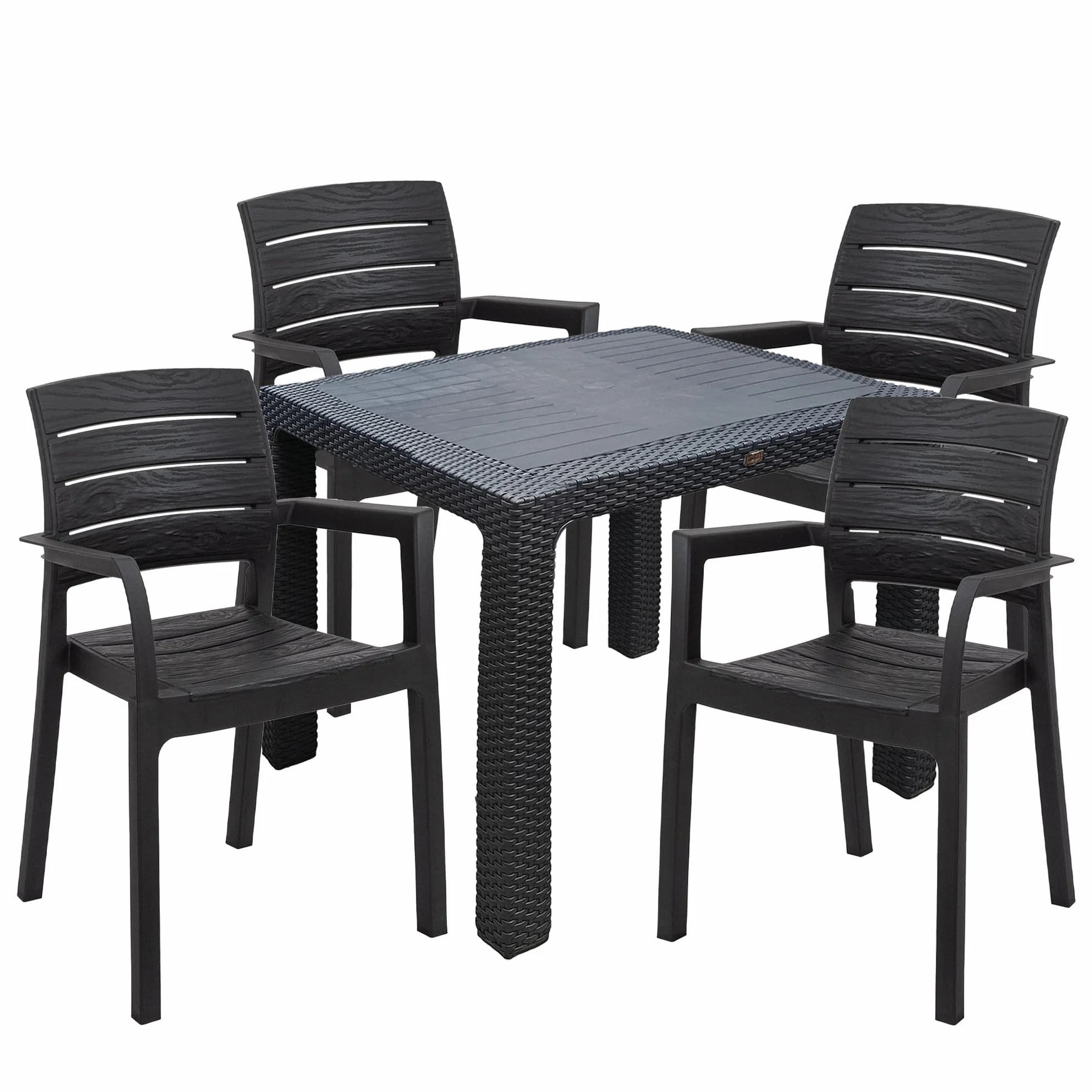 Sicignano | Set Sedie e Tavolo 90x90cm Completo Antracite, Resistente UV, per Esterni e Interni, Adatto a Bar Ristoranti Pizzerie Spazi Commerciali (1, 4 Sedie 1 Tavolo)