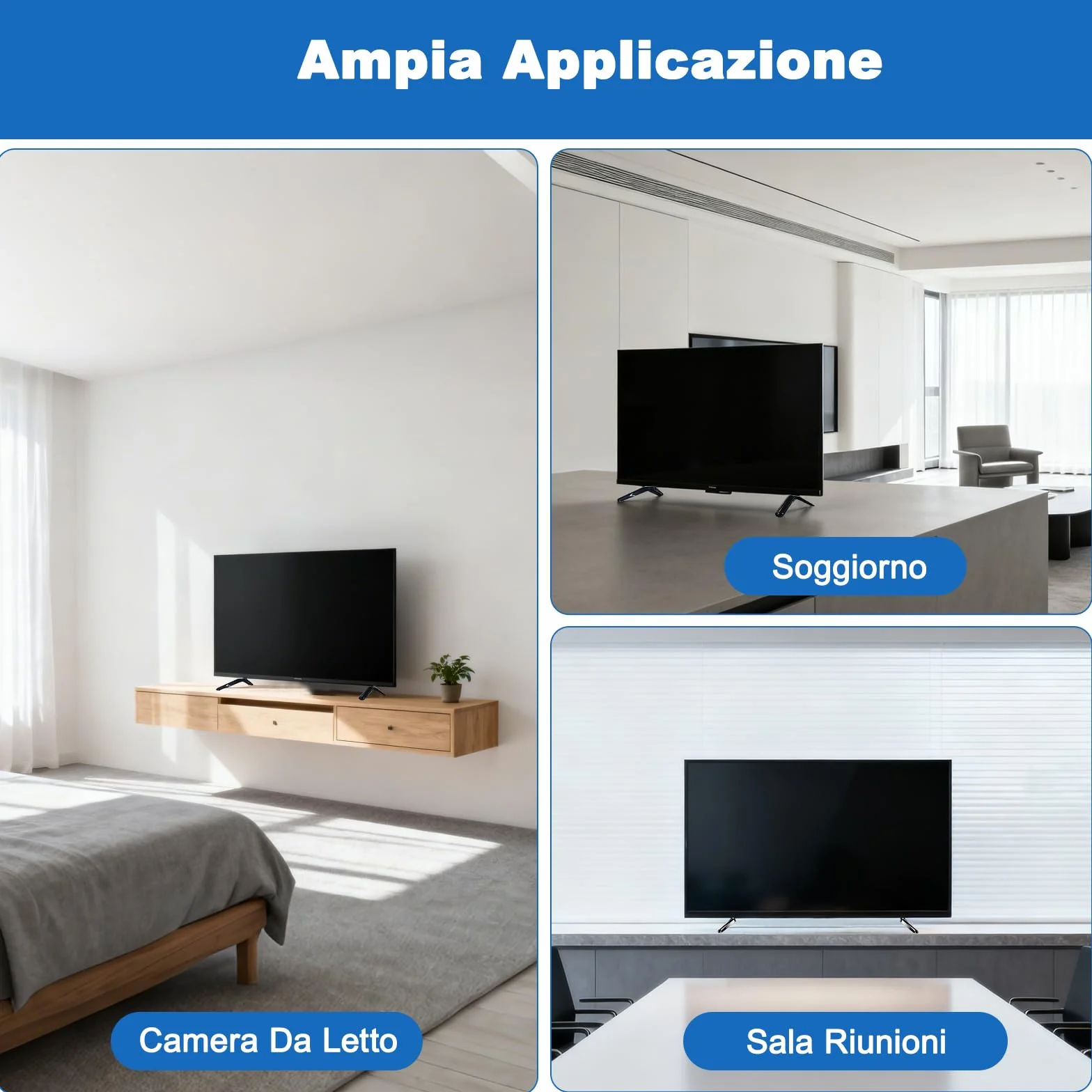 Piedini Supporto TV Universali Nero 20-65 Pollici Regolabile in Altezza ABS Base Antiscivolo 2 Pezzi