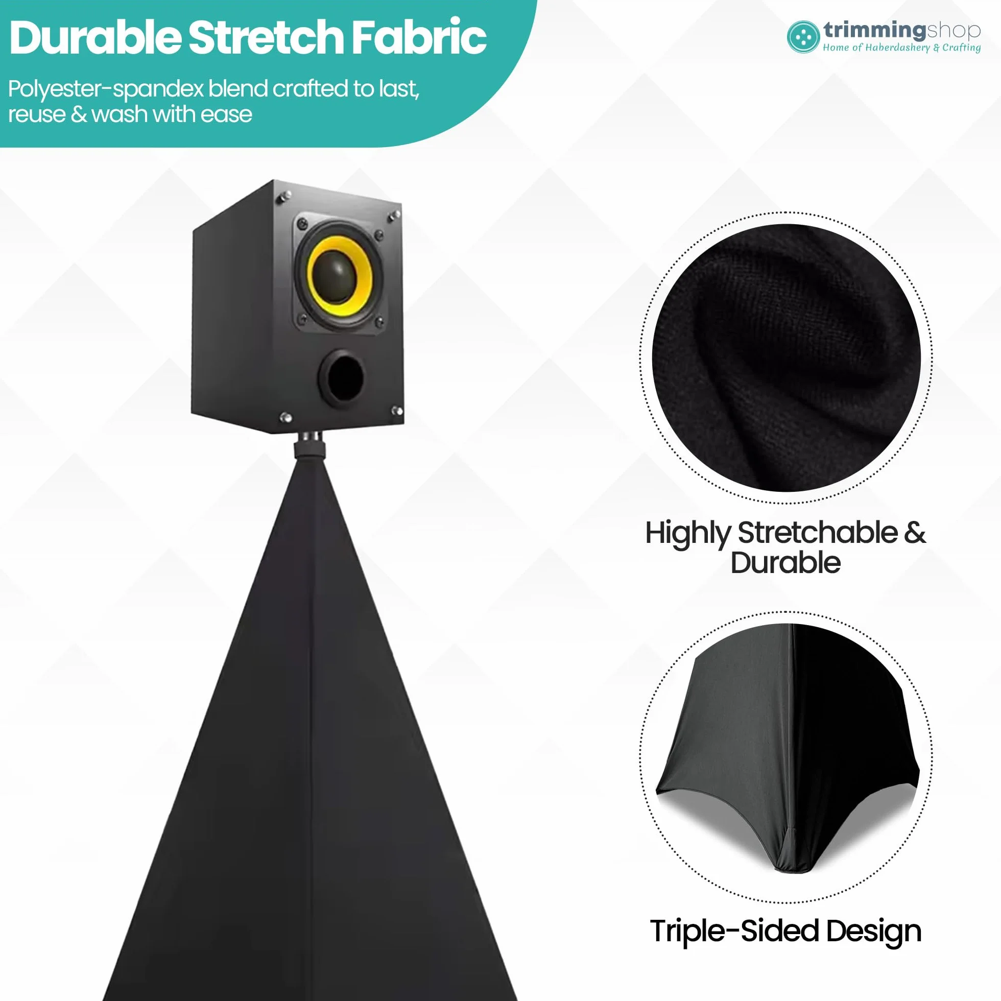 Triplo Laterale Elasticizzato Treppiedi Altoparlante Stand Cover Dj Scrim Nero 1pc