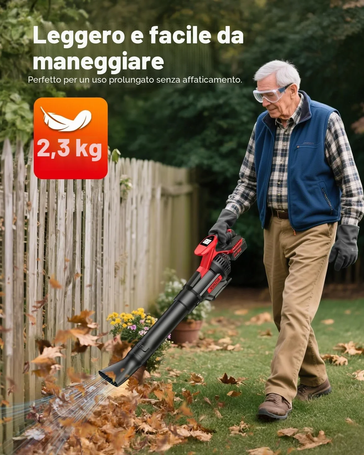 Soffiatore Senza Fili con Display LCD, 3 Velocità, 2×4.0Ah Batterie e Caricabatterie Veloce, Soffiatore Elettrico Leggero per Cura del Giardino, Vialetto, Foglie, Polvere e Neve