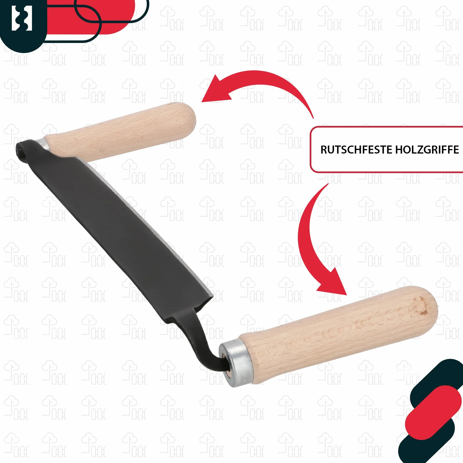 KOTARBAU® Coltello da Trafila - Coltello da Traino - Acciaio al Carbonio - 280 mm - Scortecciatrice per Lavorazione del Legno - Nero - Utensile Manuale per Scortecciare - Manici Ergonomici in Legno