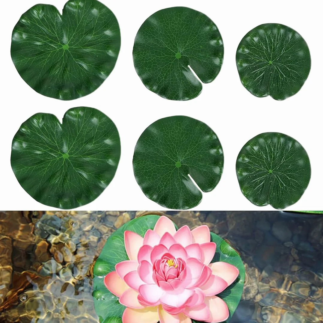 WeddHuis 6 pezzi Foglie di loto artificiali,ninfee galleggianti, in schiuma, realistiche, per casa, giardino, laghetti, piscine, acquari, acquari, decorazioni paesaggistiche