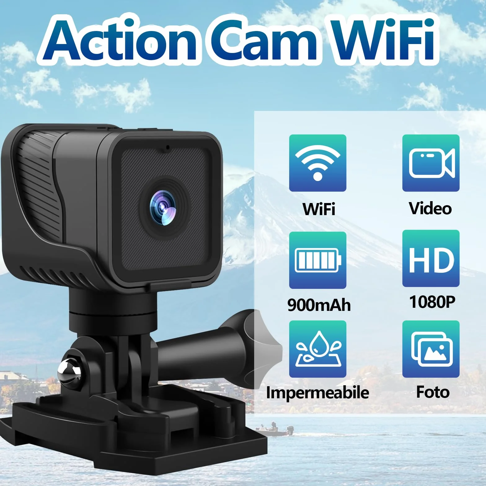 Action Cam WiFi 1080P HD Grandangolo 120° Telecamera Moto Impermeabile