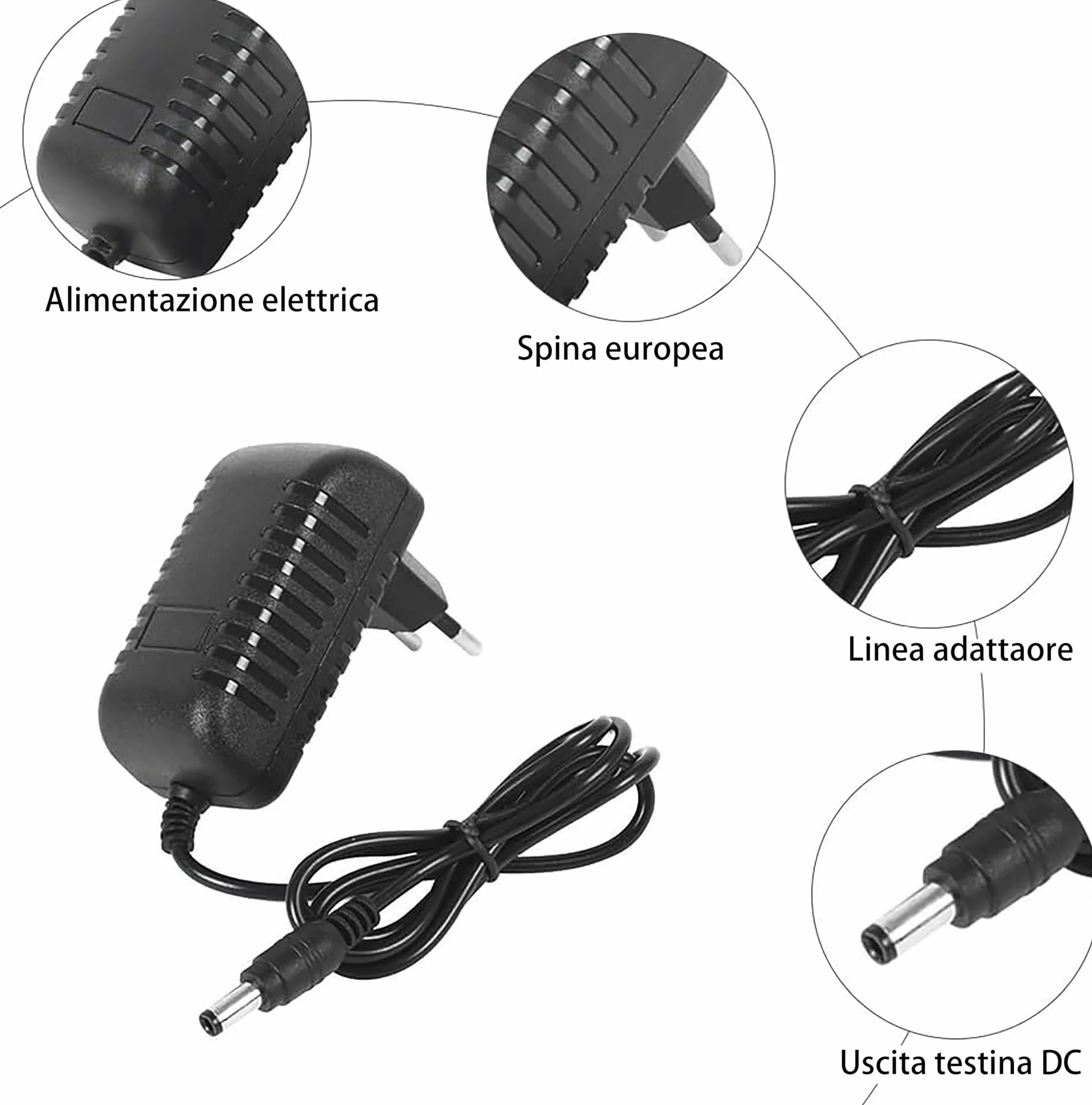Alimentatore 12V 2A con Spina EU Adattatore AC/DC 100-240V a DC 12V Connettore 5.5x2.1mm Trasformatore Universale