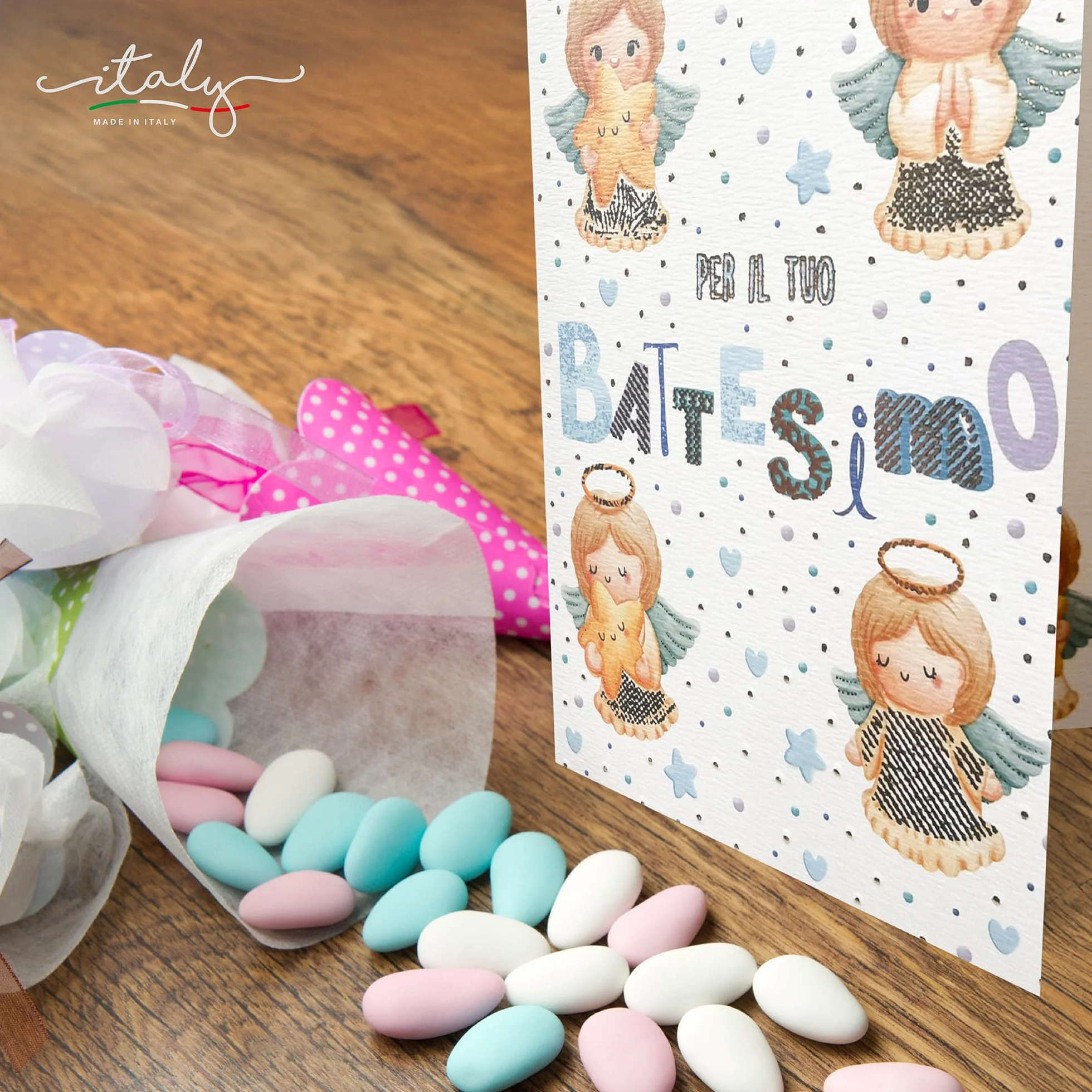 ICE TOYS Biglietto Auguri Battesimo 17 x 12 cm Rosa Angeli