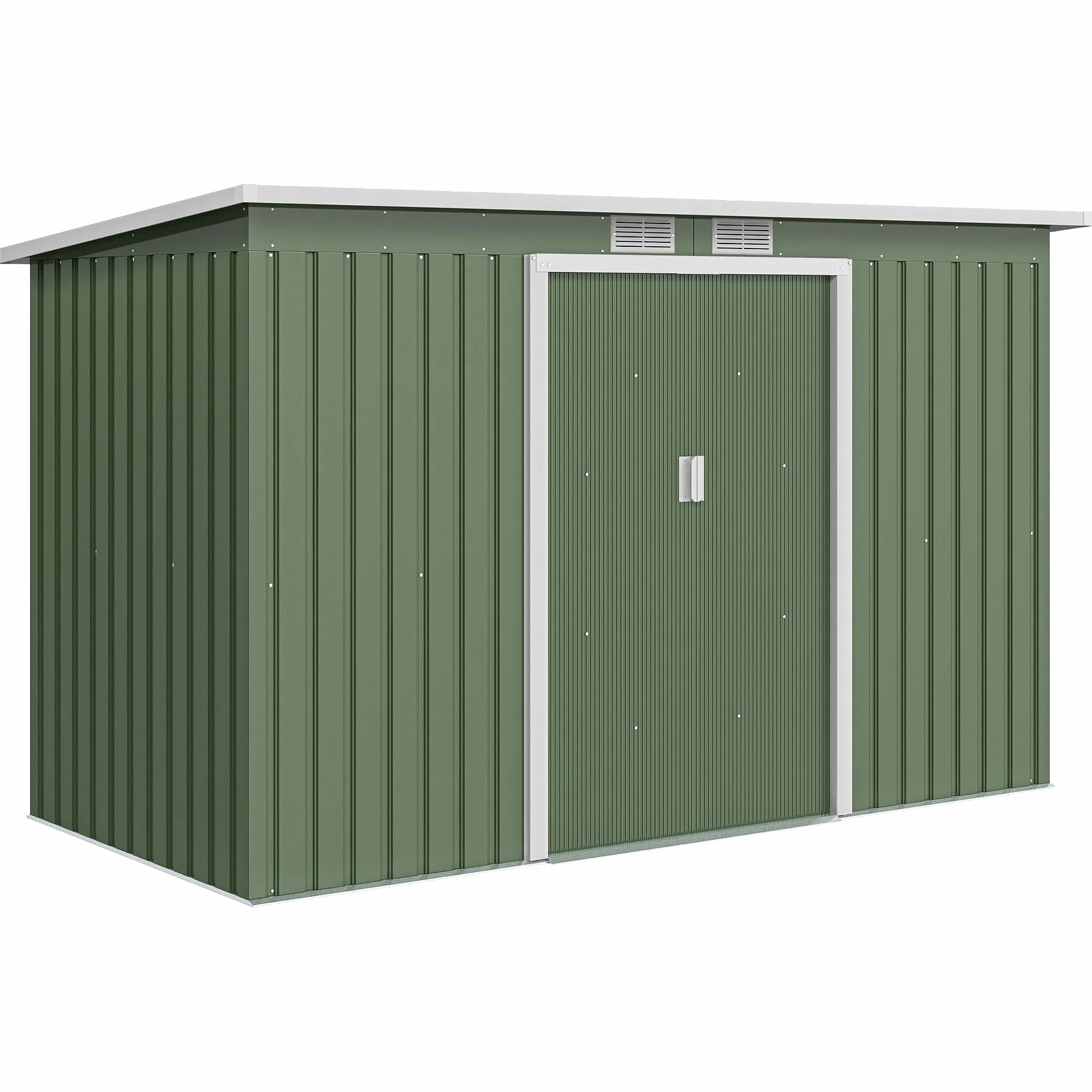 Outsunny Casetta da Giardino 3.2m² in Acciaio Zincato con Kit Fondazione, Prese d'Aria, Capanno Porta Attrezzi con Tetto Inclinato, Doppia Porta Scorrevole Bloccabile, Verde Chiaro