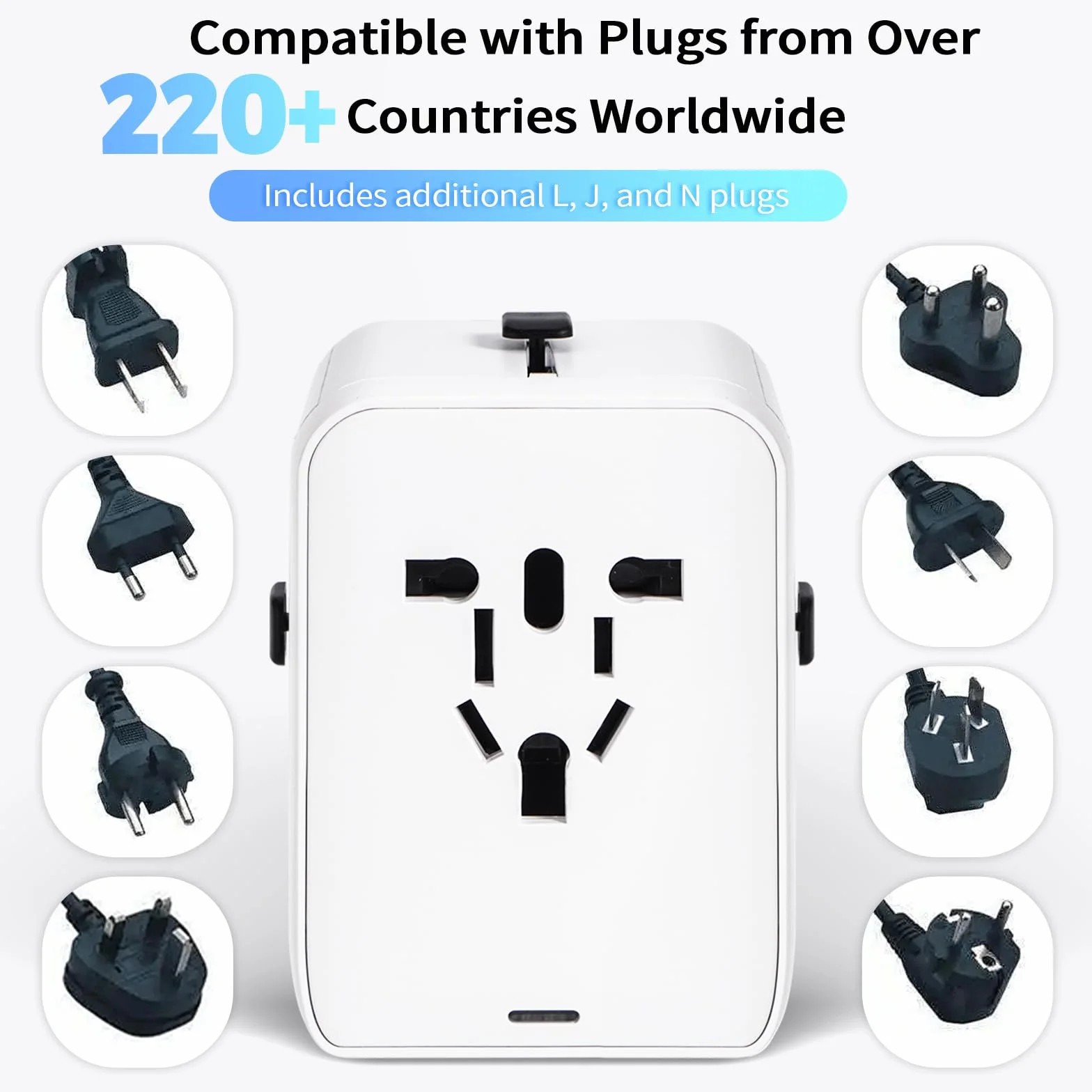 Adattatore Universale da Viaggio con 3 USB-C PD 35W, 2 USB-A e 1 AC per USA UK Giappone Australia 224+ Paesi