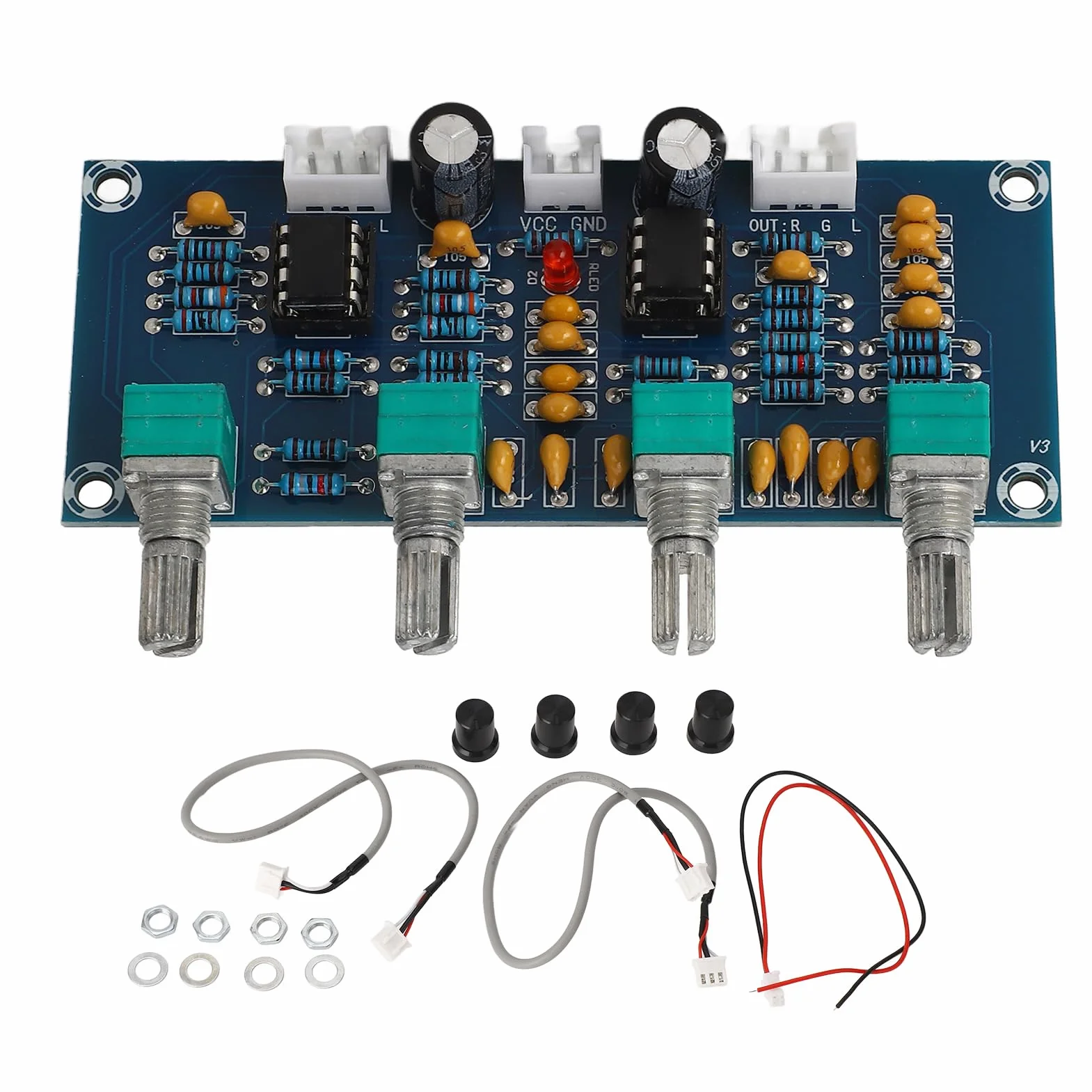 Preamplificatore a Doppio Canale NE5532 Regolazione Bassi Medio-Alti DC 12V-24V