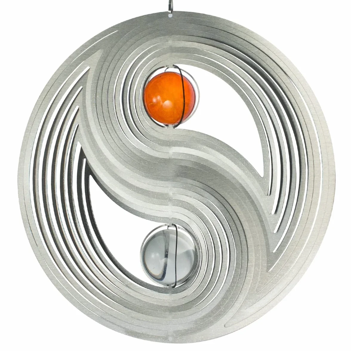 CIM Girandola Decorativa Acciaio Inox - Orbit Yin Yang 300 - Ø 300 mm - Cordino di Nylon, Ganci e Mulinello su Cuscinetto a Sfere