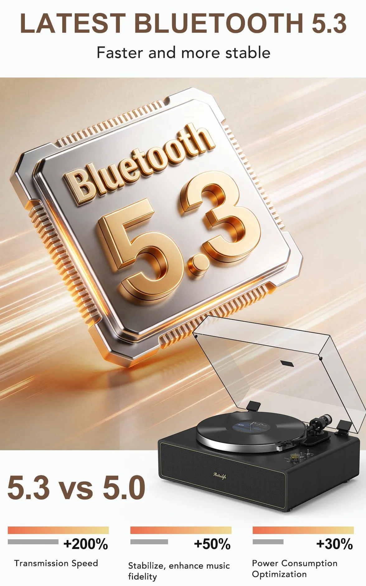 Giradischi con Altoparlanti Incorporati, Giradischi Vinile Bluetooth 2 Velocità 33/45 RPM Auto-Off