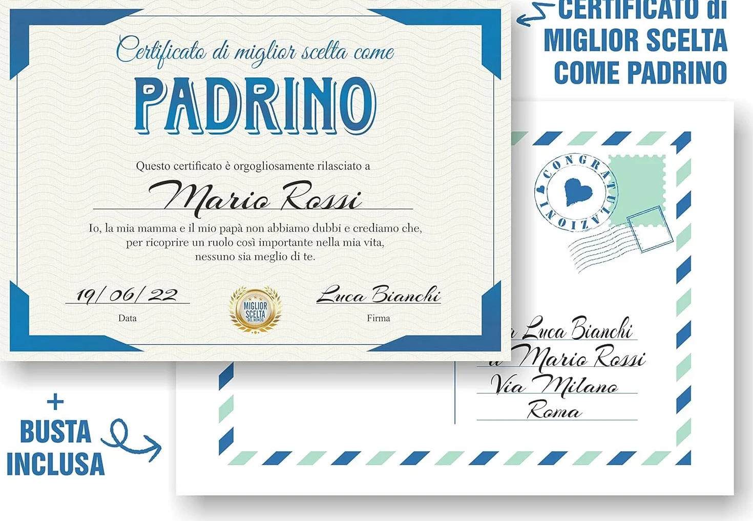 GHIBLI Certificati "Vuoi Essere la Mia Madrina e il Mio Padrino" con Buste - Idea Regalo Diploma Battesimo Bimbo Bimba