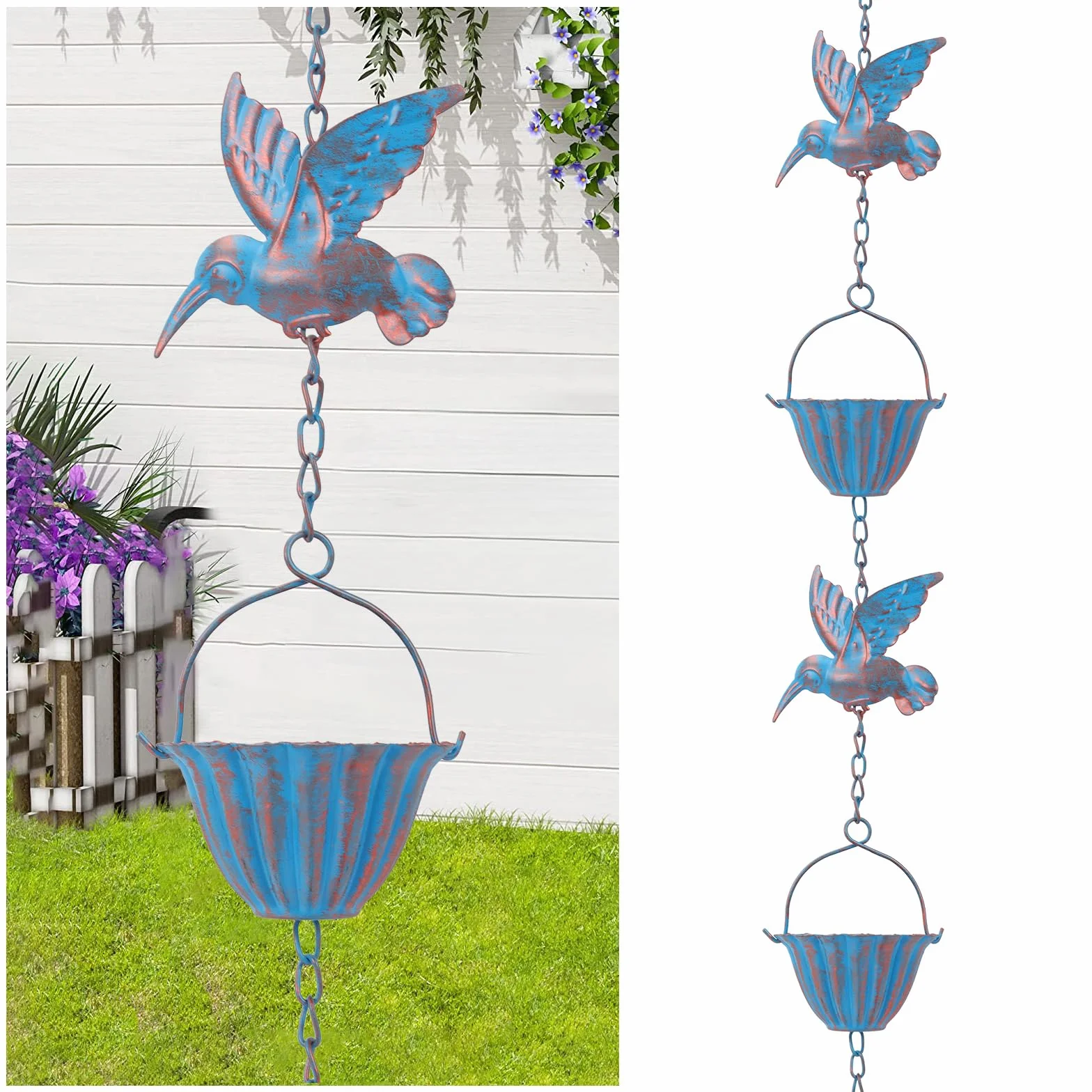 Colibrì Catena Pioggia 2,4 m Metallo Decorazione per Grondaie Esterni