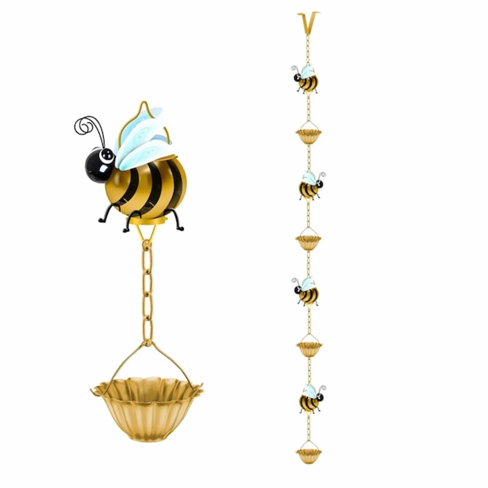 Manolyee Catene da Pioggia per Grondaie - Raccoglitore Acqua a Forma di Ape - Catena Raccolta Acque Piovane per Esterno Giardino