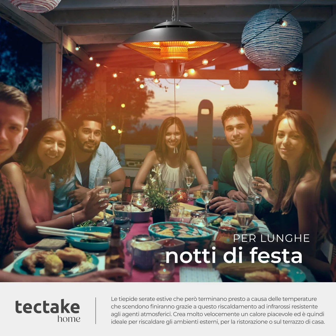 Tectake Riscaldatore a Infrarossi 2500W da Appendere, Struttura in Alluminio Inossidabile, Nero