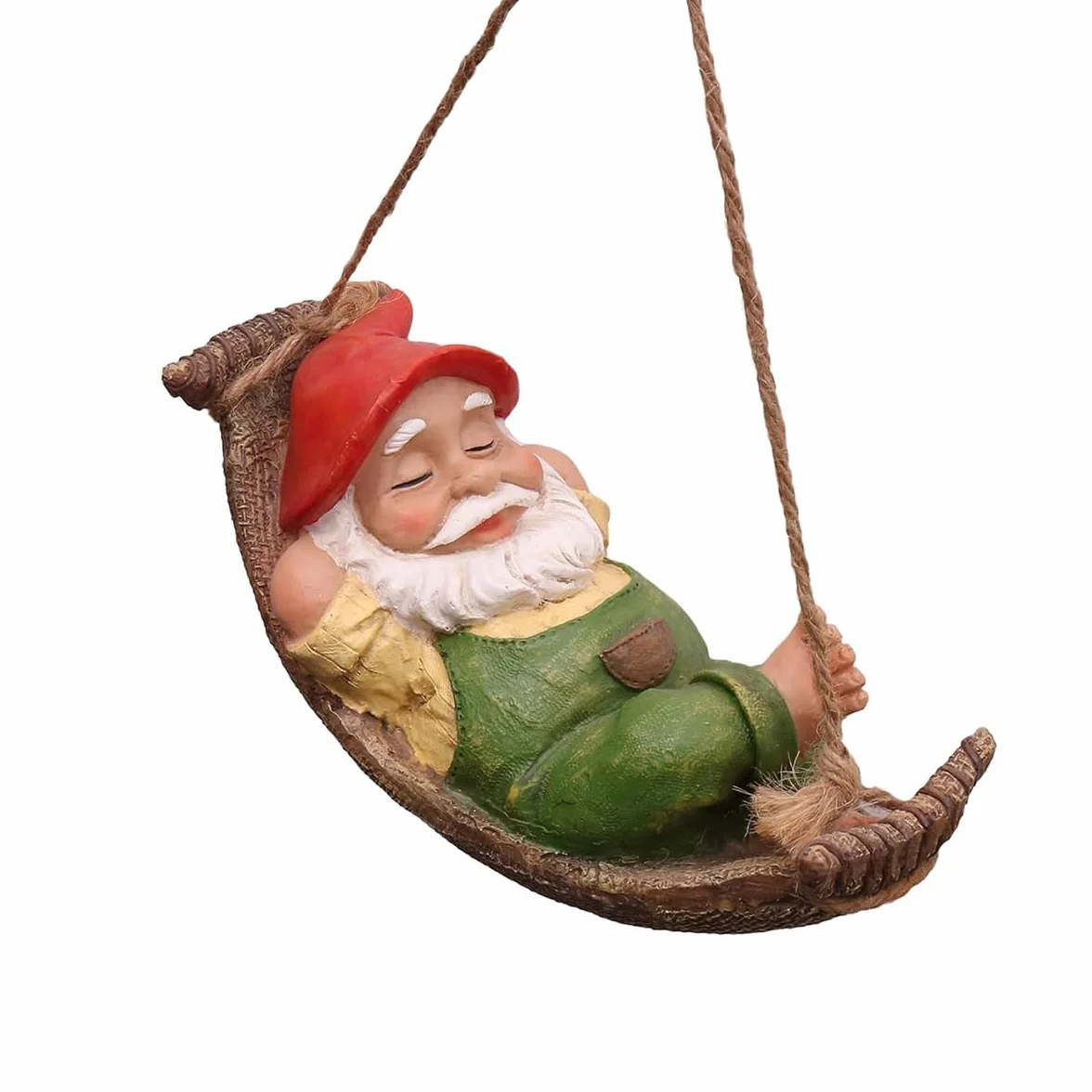 Alide Statua di gnomo da giardino con amaca, decorazione in resina per esterni, impermeabile, ornamento per patio, cortile, prato, verde, 7 x 8,5 x 14 cm