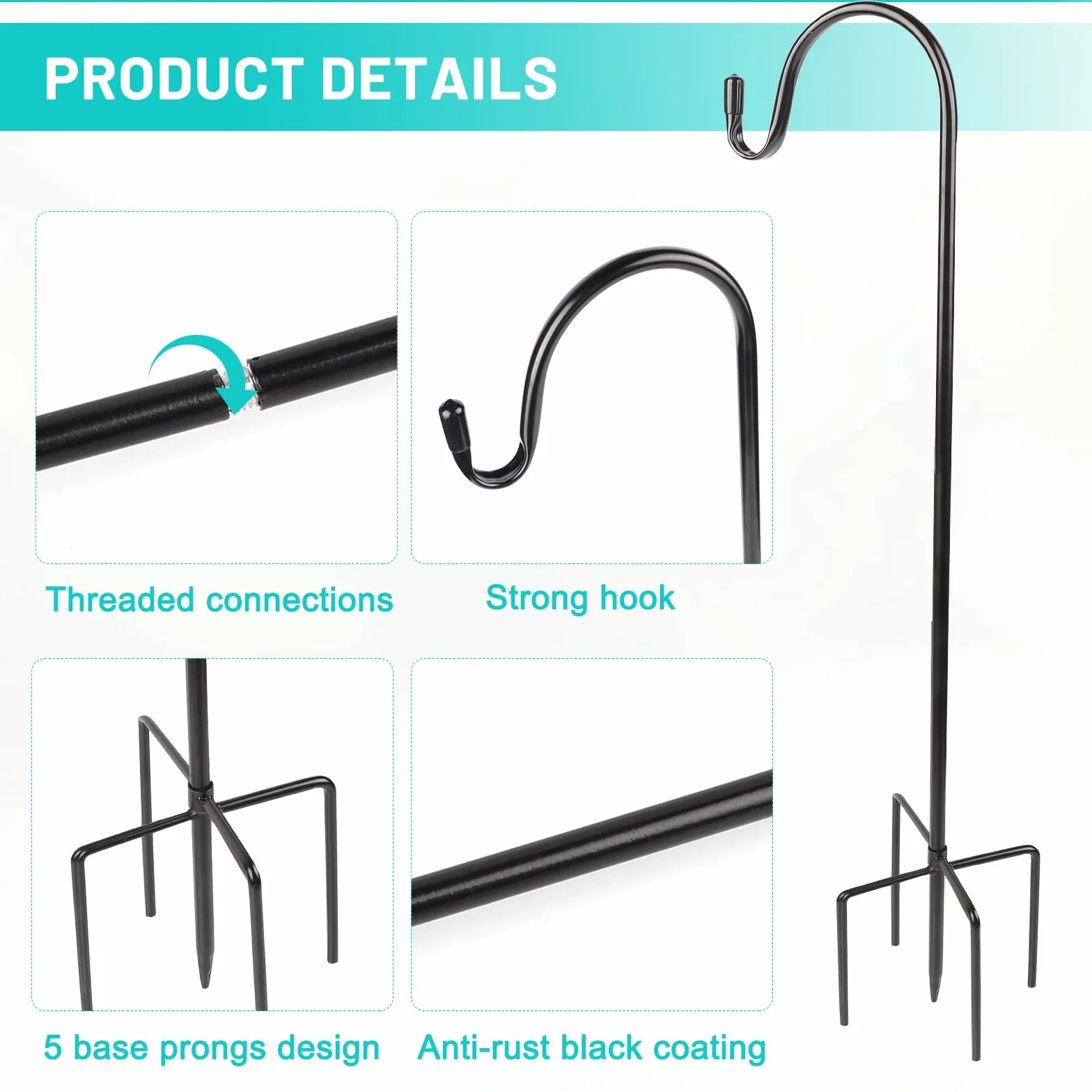 SWAWIS 2 ganci da pastore da giardino 120 cm metallo per esterni decorazione appendere
