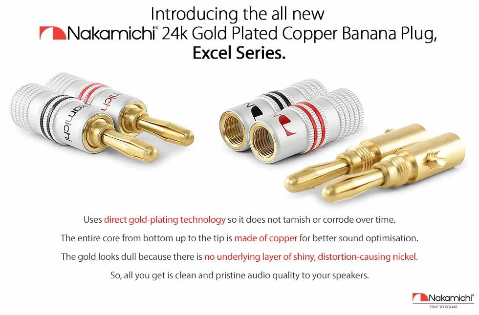 Nakamichi connettori a banana 12-18 AWG 4 mm placcati oro 24 K per altoparlanti HiFi 8 pezzi