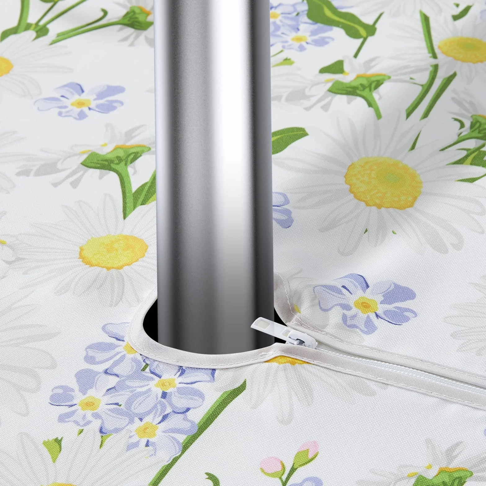 SUCHDECO Tovaglia rotonda impermeabile 150 cm con foro ombrellone cerniera bianco margherite