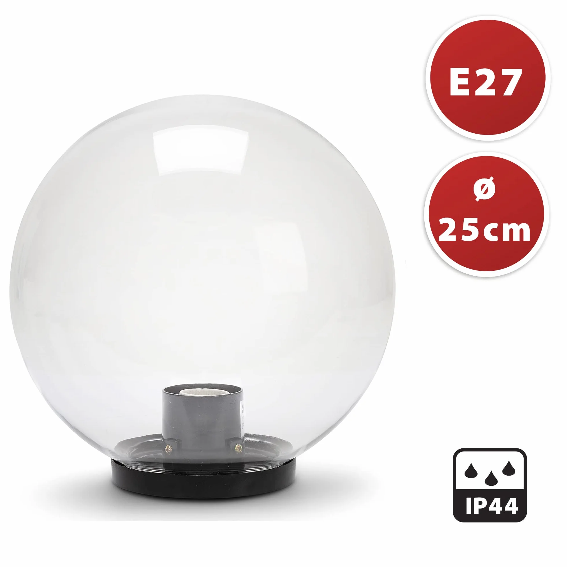 Velamp APOLUX – Lampada Sferica da esterno, diametro 250mm, Attacco E27, Trasparente | Impermeabile IP44, Diffusione a 360°, Ideale per giardini, terrazze e vialetti